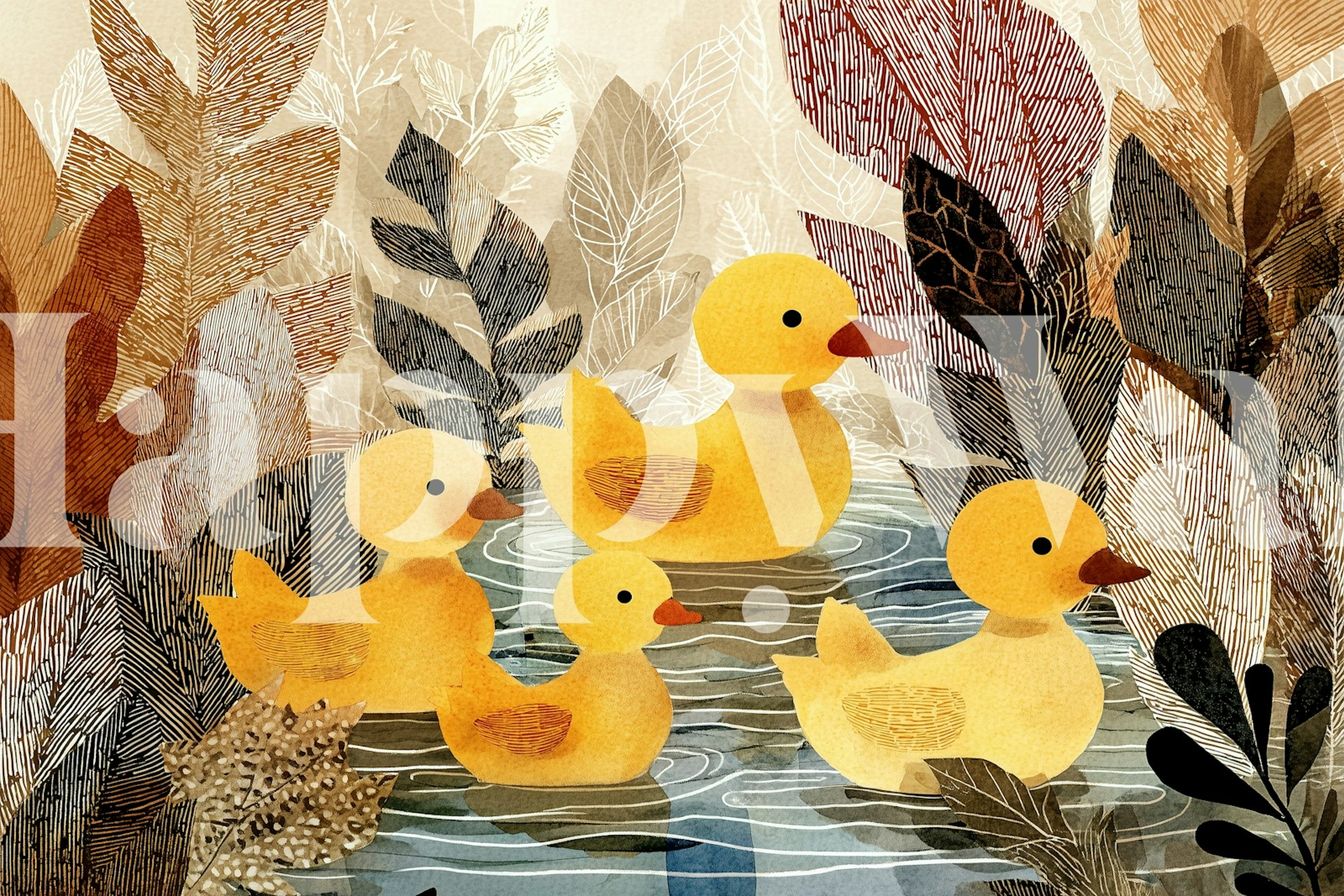 Charming ducklings wallpaper in a modern room