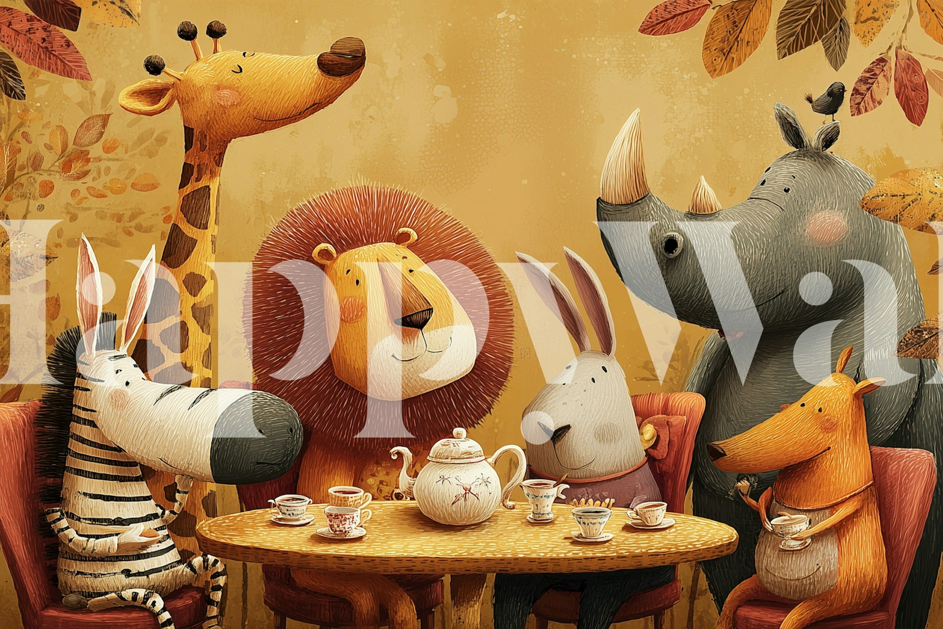 Cozy Forest Tea Party -tapetti eläimillä