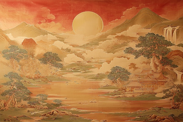 Serene Mountain Red Landscape