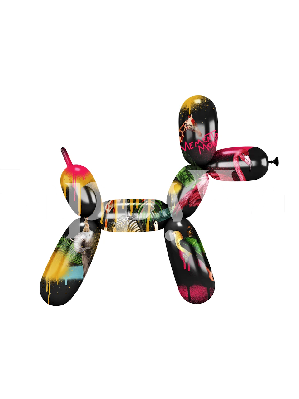 Memento Mori Dog Wandbild mit einer Spielzeughund-Silhouette in dunklen, lebendigen Farben