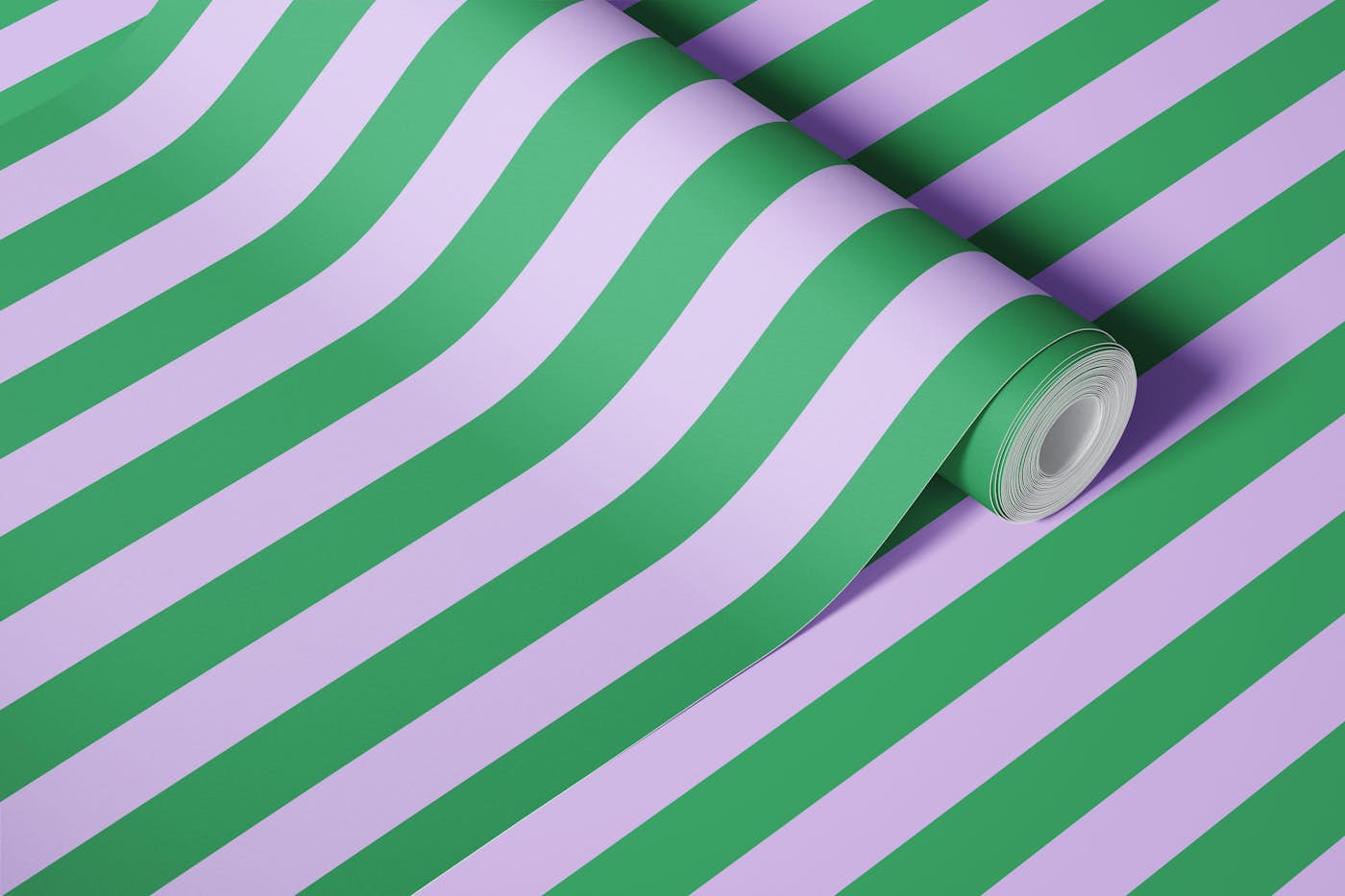 green and lilac awning stripe wallpaper roll