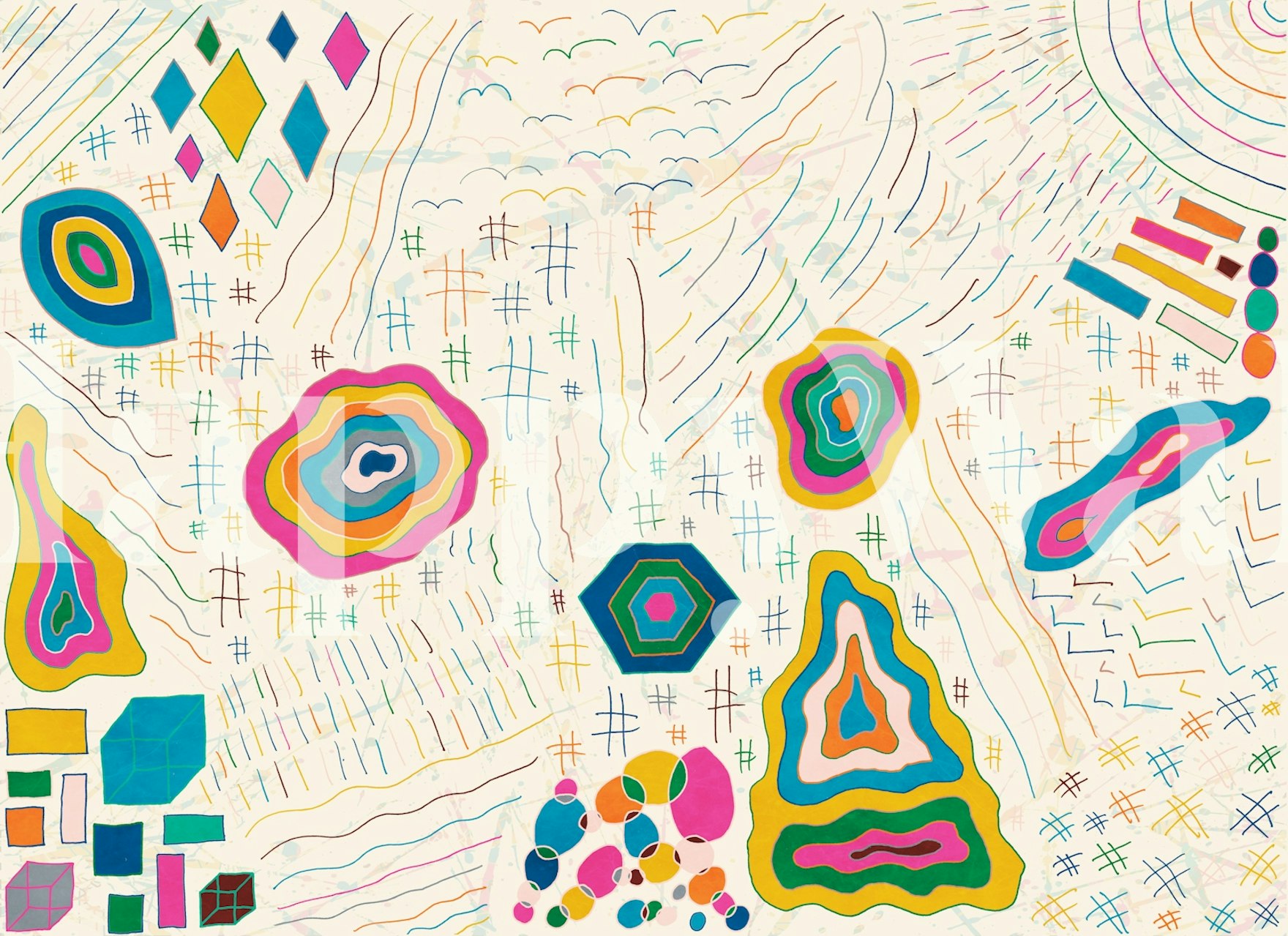 Barevný geometrický design tapety v pokoji