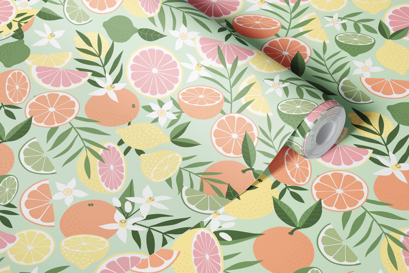 Tropical Citrus Fruits - cucumber green - S wallpaper roll