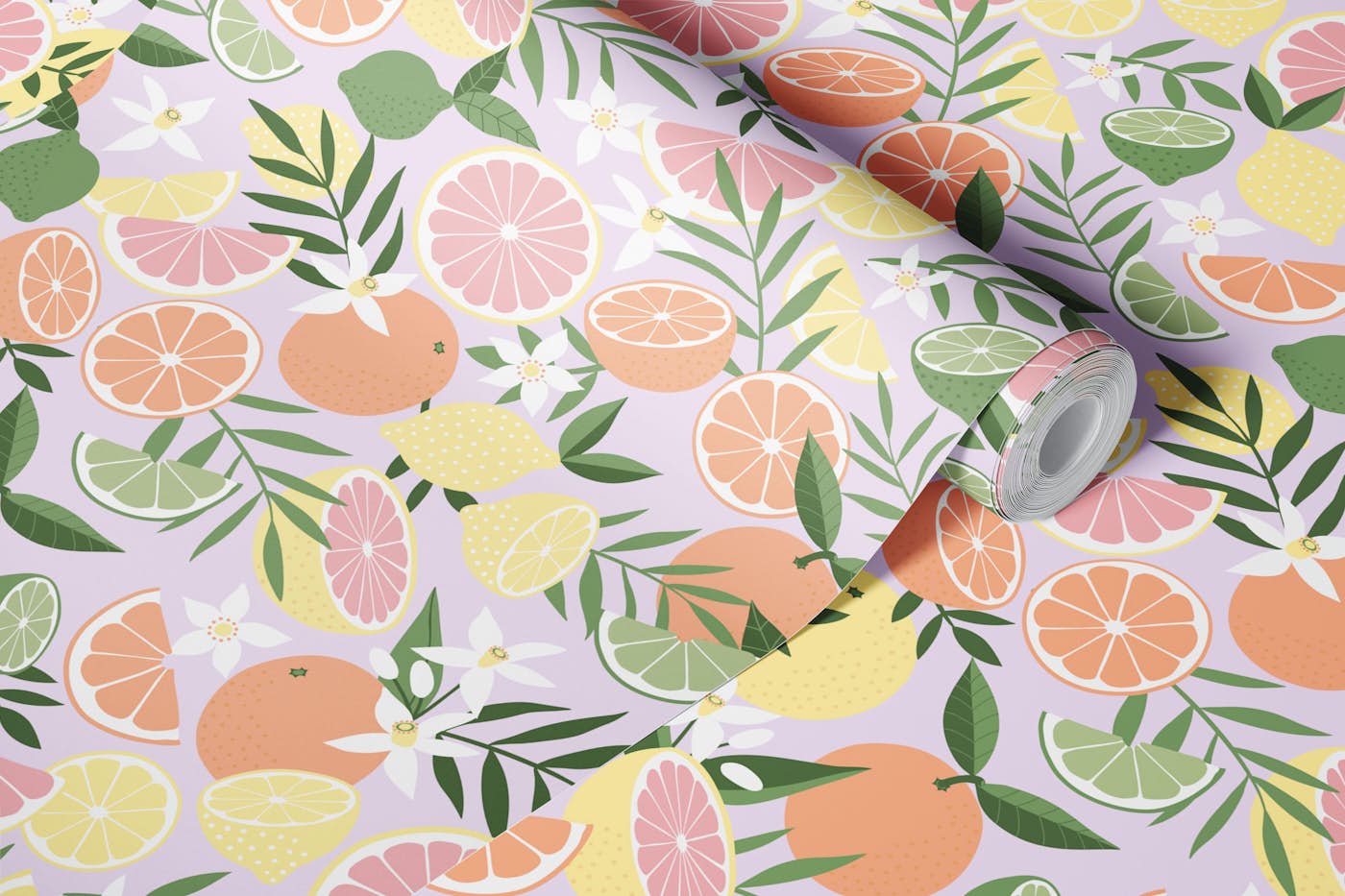 Tropical Citrus Fruits - lilac - S wallpaper roll