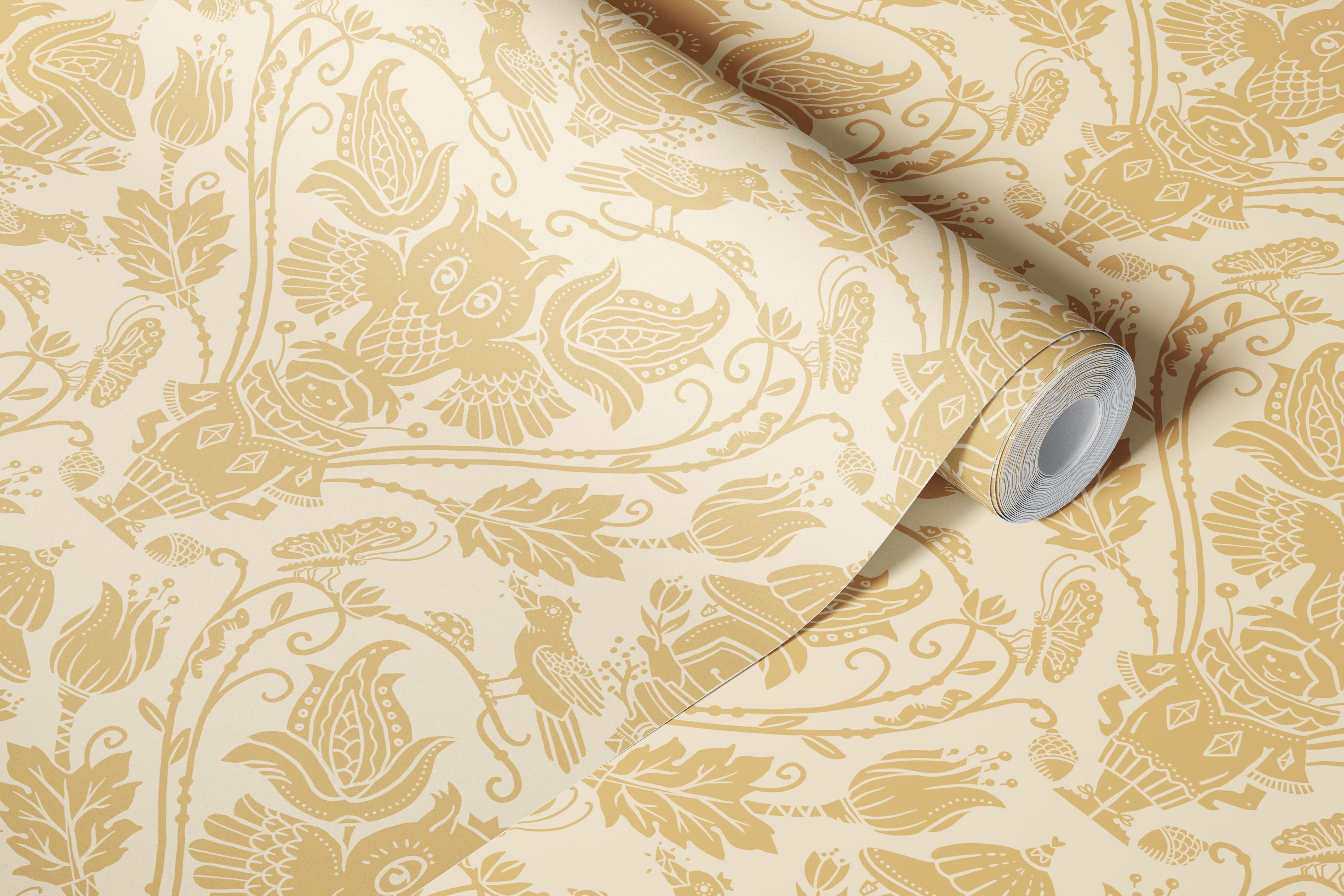 Whimsical forest themed wallpaper in a room