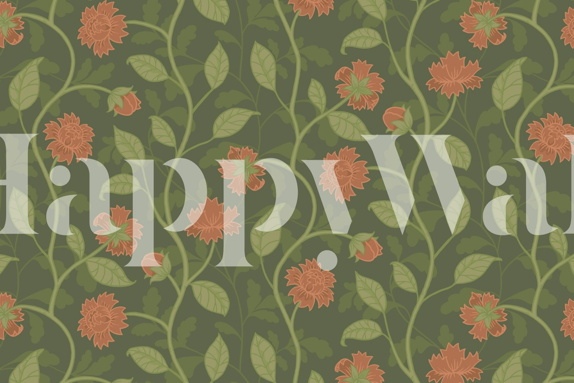 Amanda Dark Green Grand floral wallpaper in a room