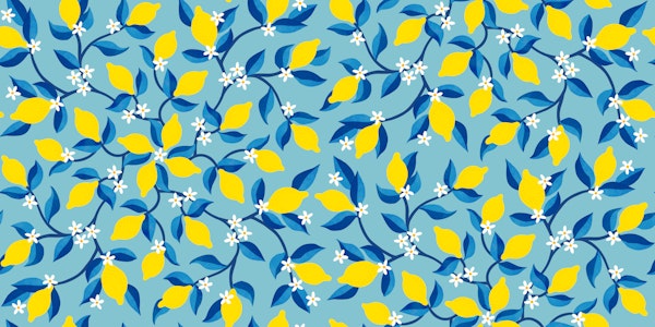Swirling Lemons - yellow on blue - L