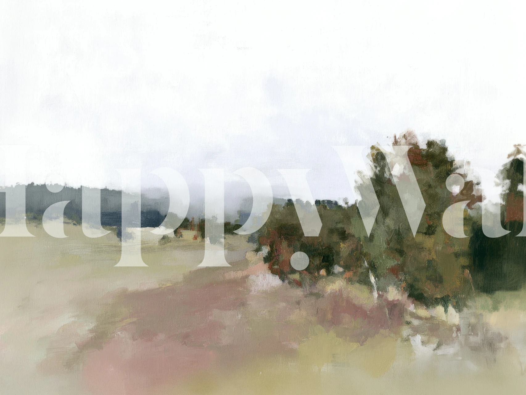 Misty Morning Landscape behang in een kamer