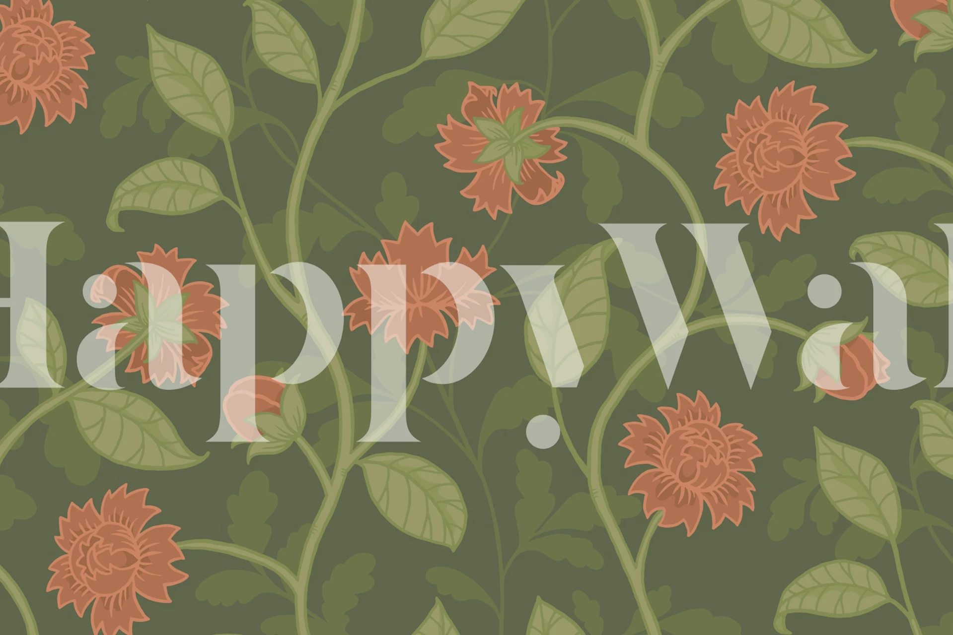 Floral dark green wallpaper in modern room