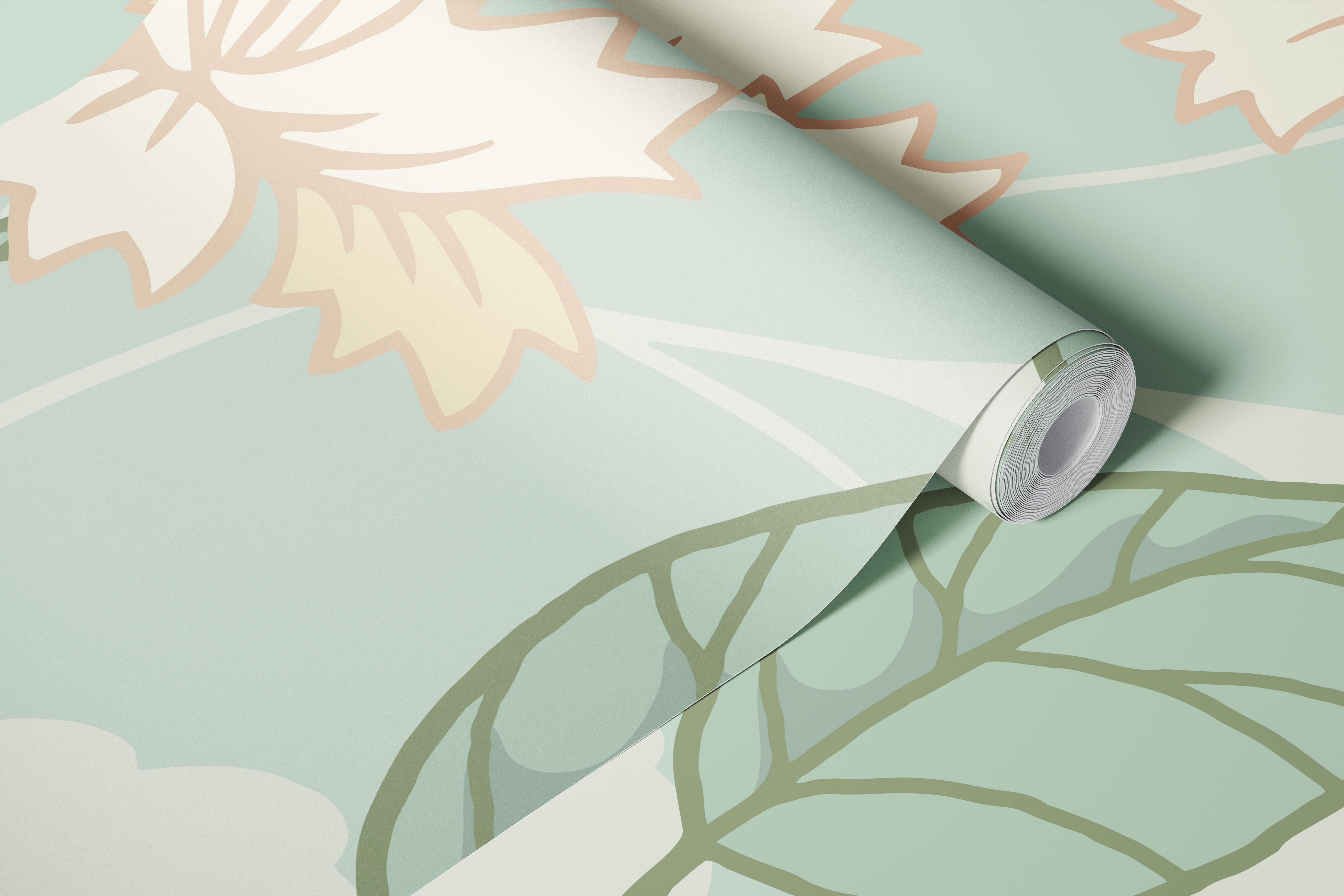 Floral vines with light green background wallpaper