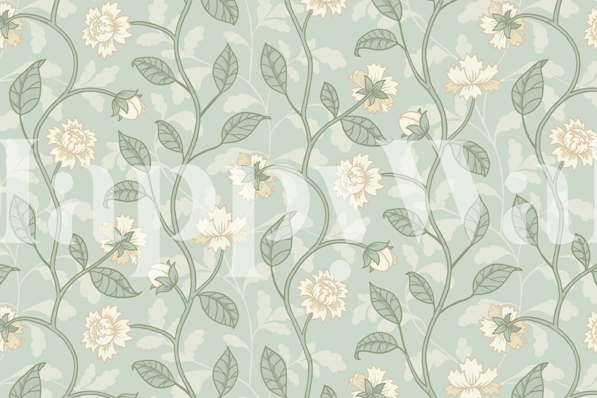 Diseño de papel tapiz floral en color verde claro Amanda Light Green
