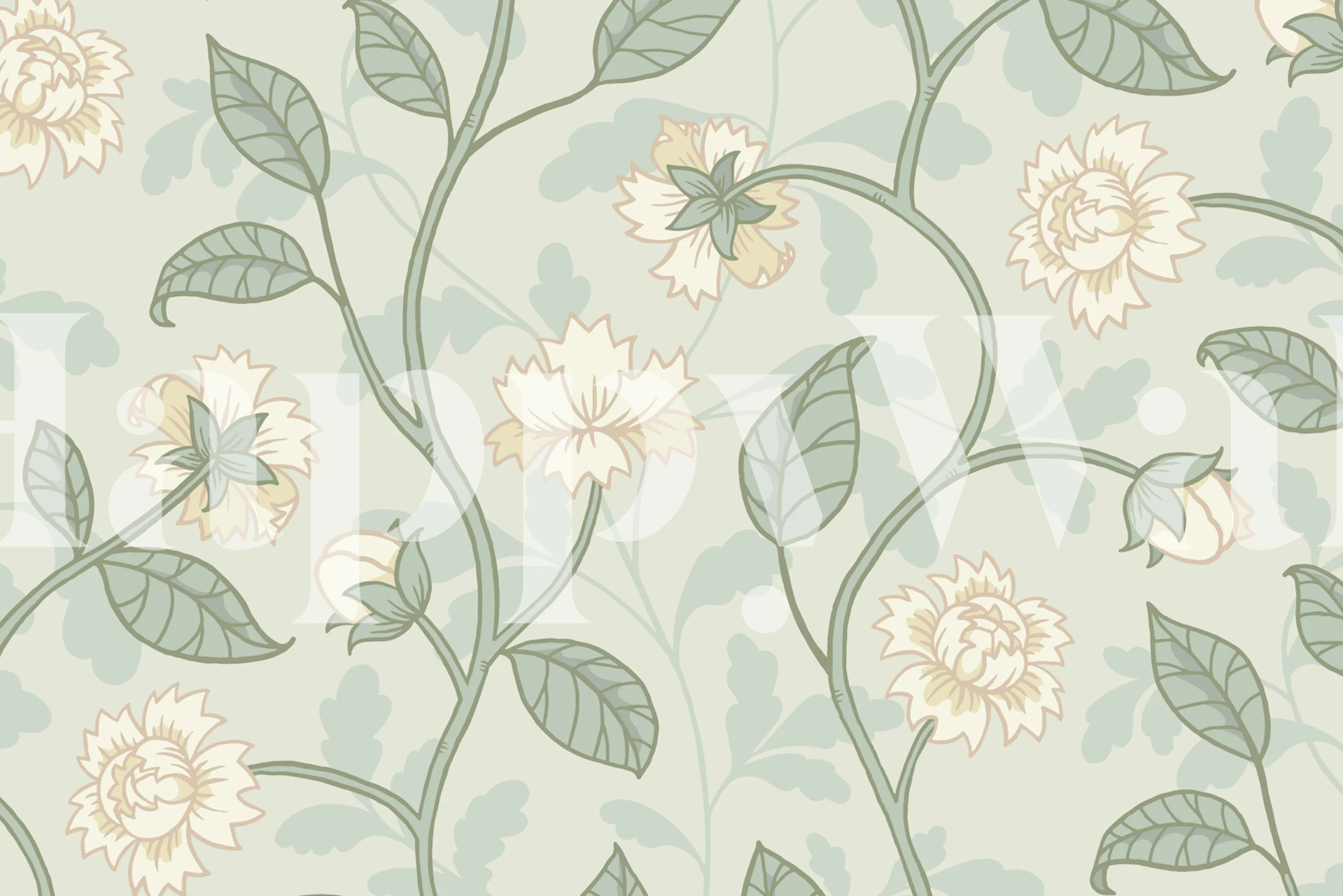 Kukkapainanteinen tapetti huoneessa