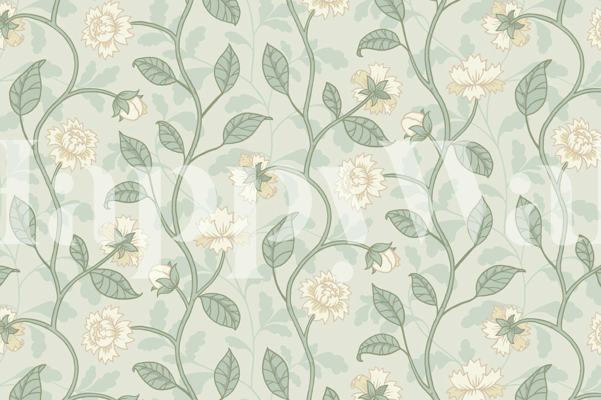 Amanda Pale Green floral wallpaper in a room