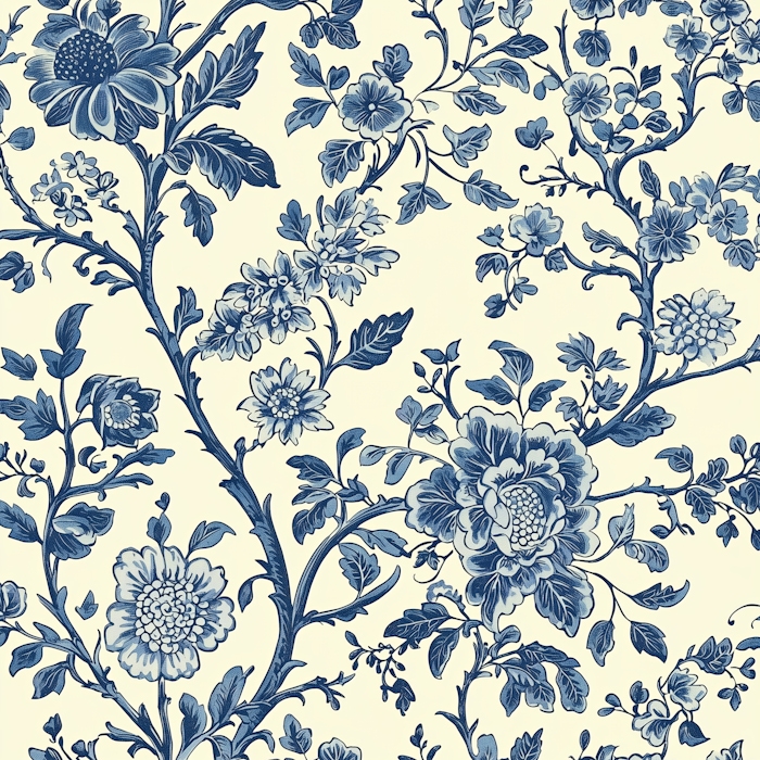 Spring Toile Blue Blue Floral Toile Wallpaper for Elegant Decor
