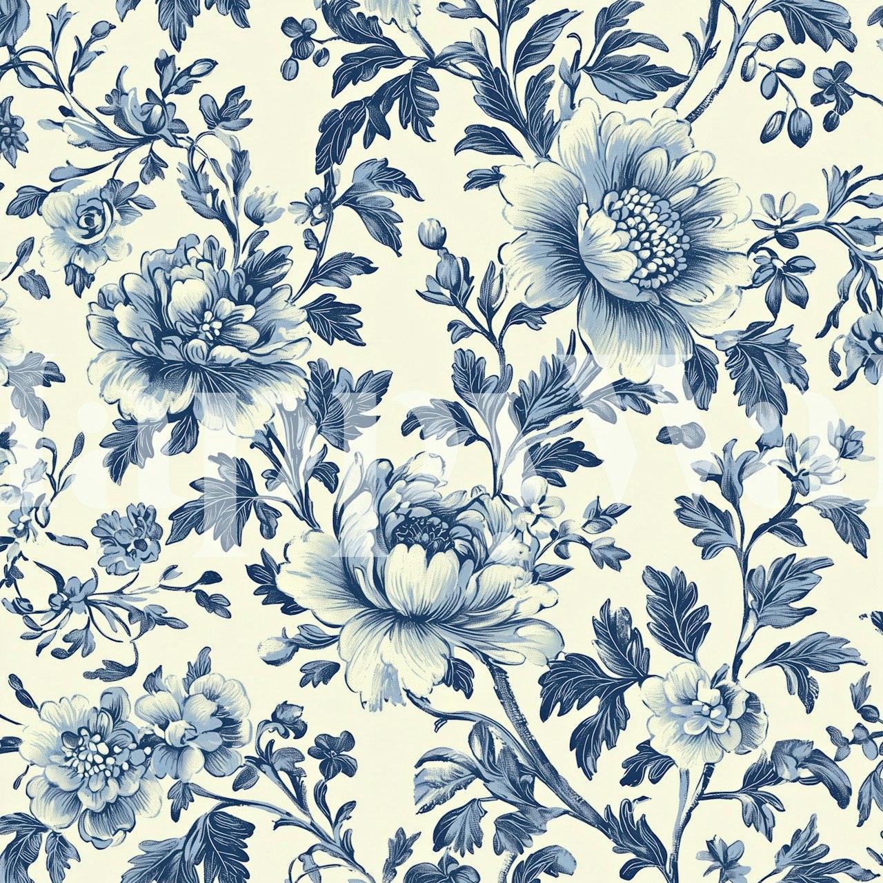 Toile de Jouy cvjetni uzorak zidnog papira u plavoj