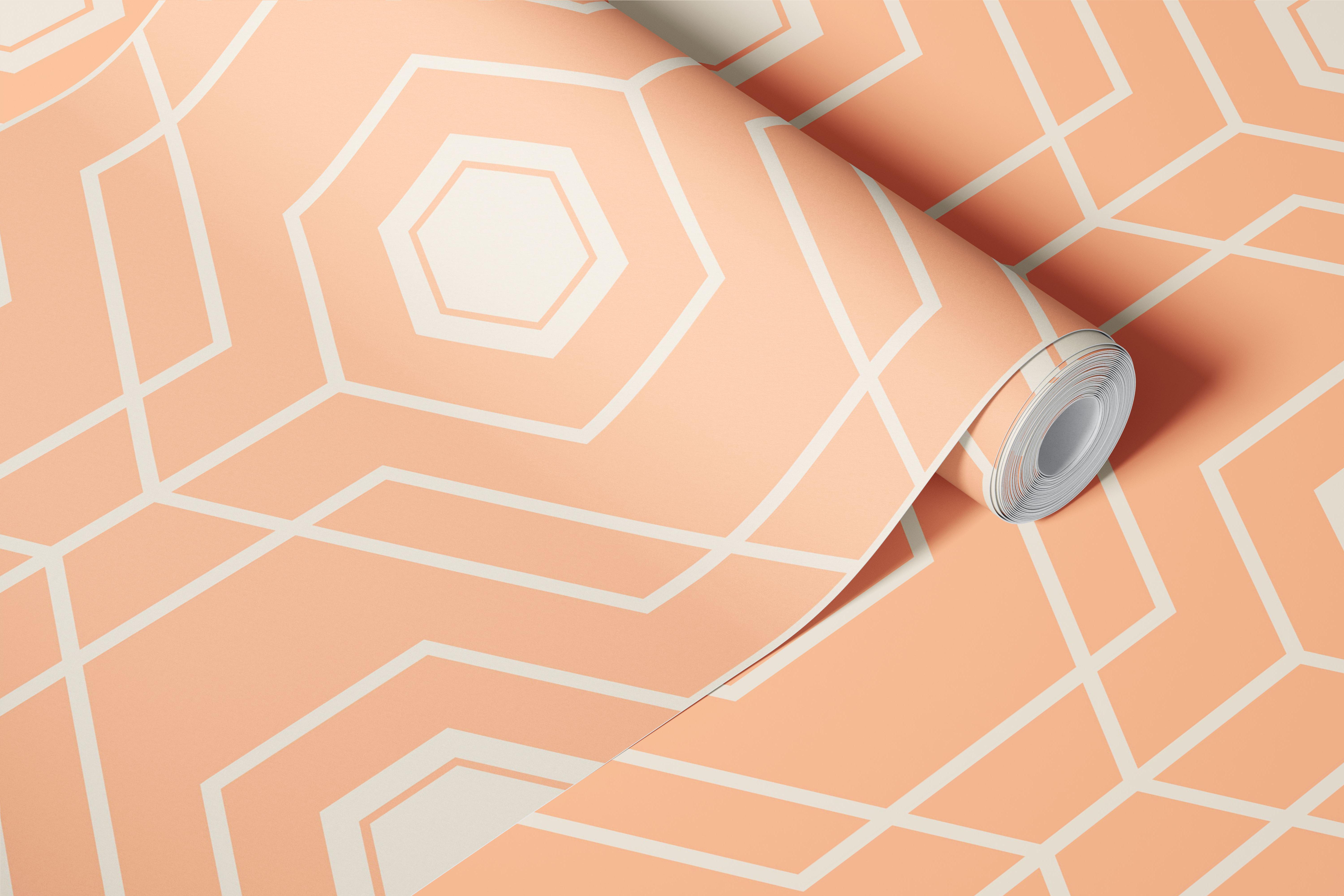 Peach geometric honeycomb pattern wallpaper