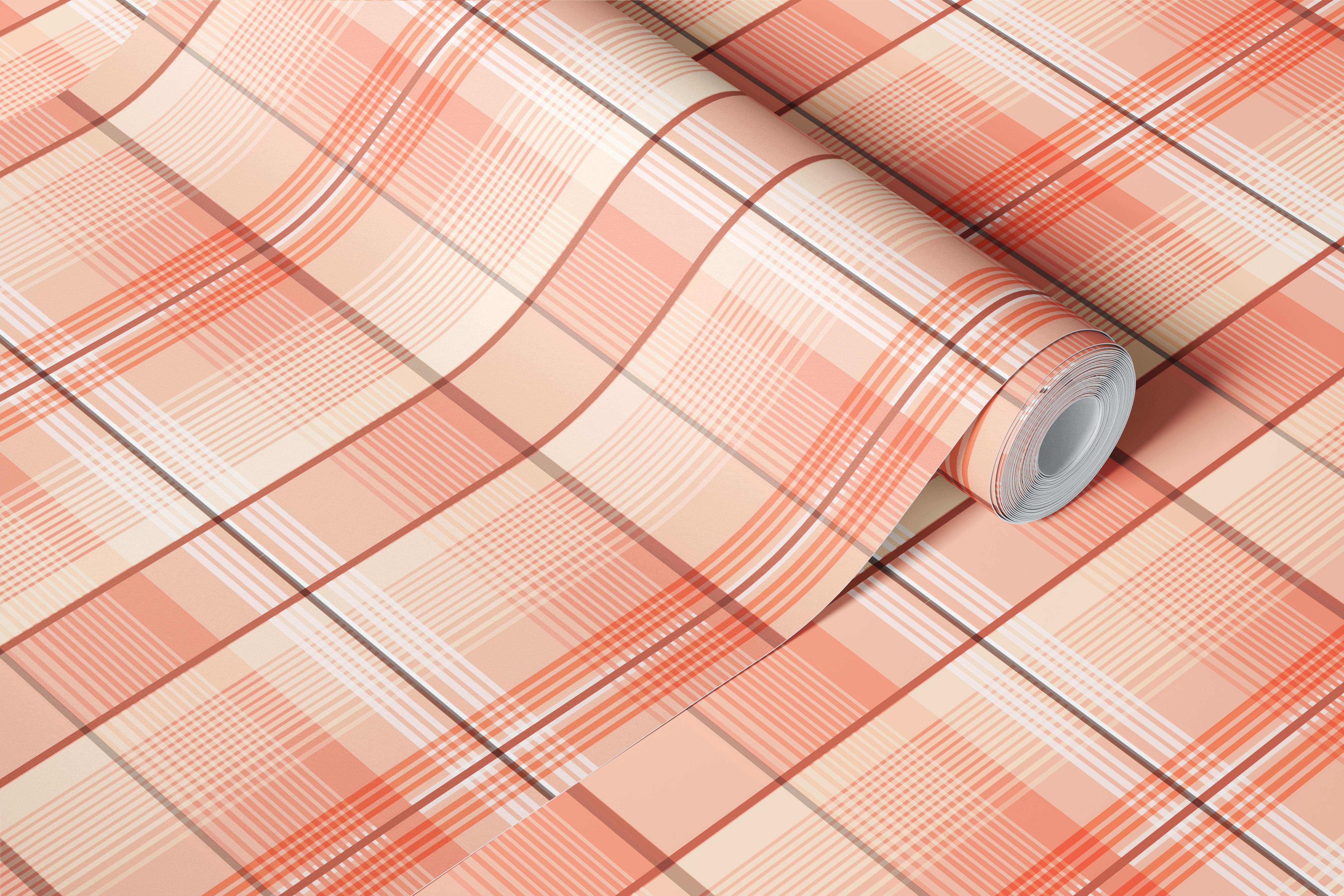 Checkered pattern wallpaper in warm coral tones