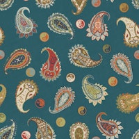 Astro Paisley & Yin Yang Dots Teal Orange carta da parati