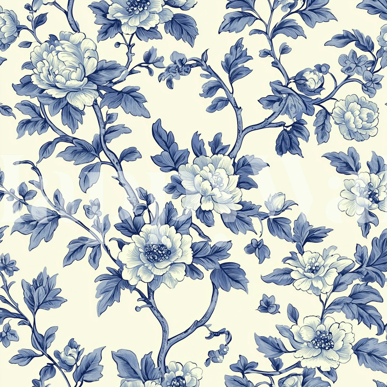 Toile de Jouy blue floral blooms tapet