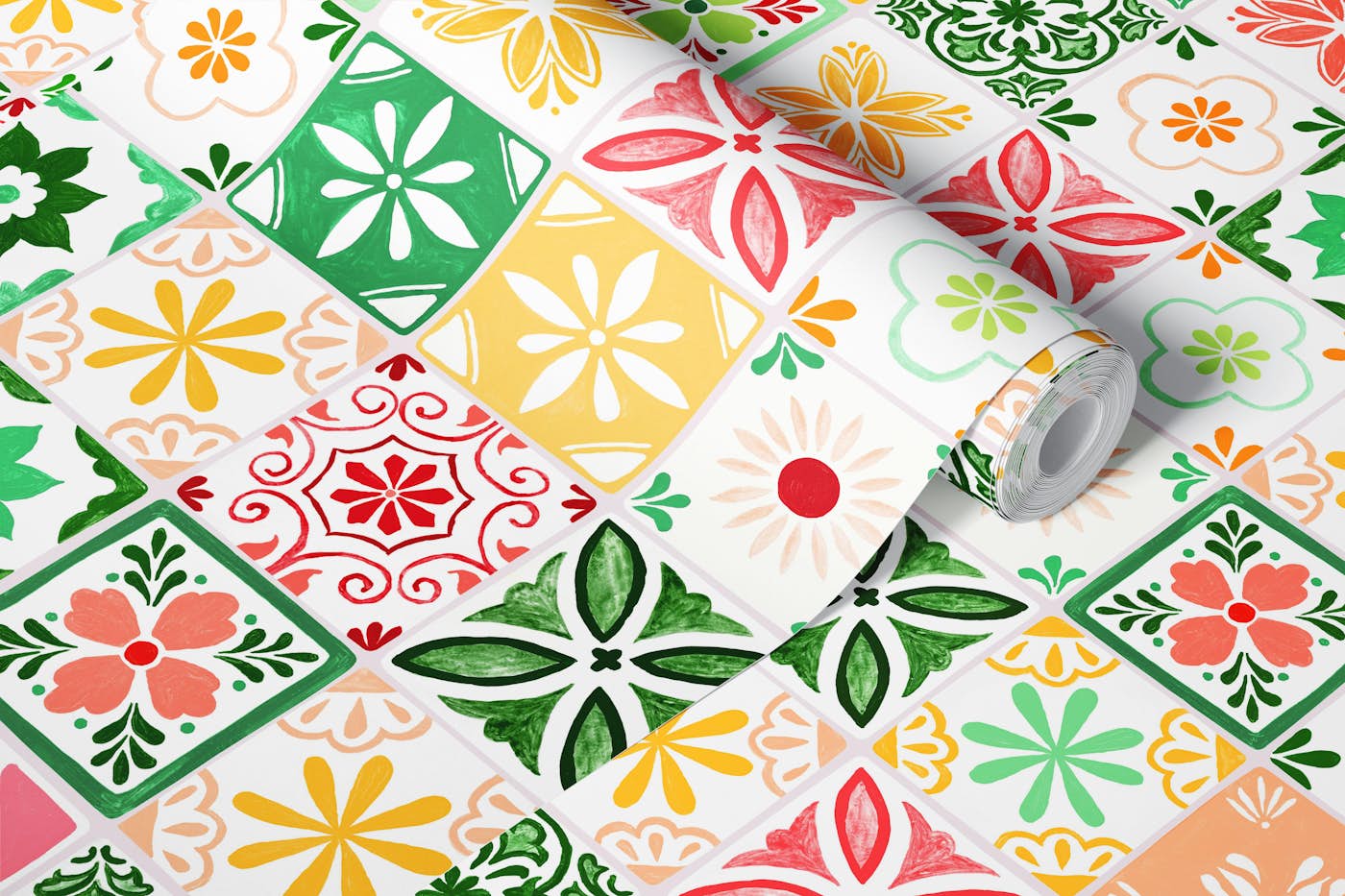 Mediterranean Colorful Tiles wallpaper roll