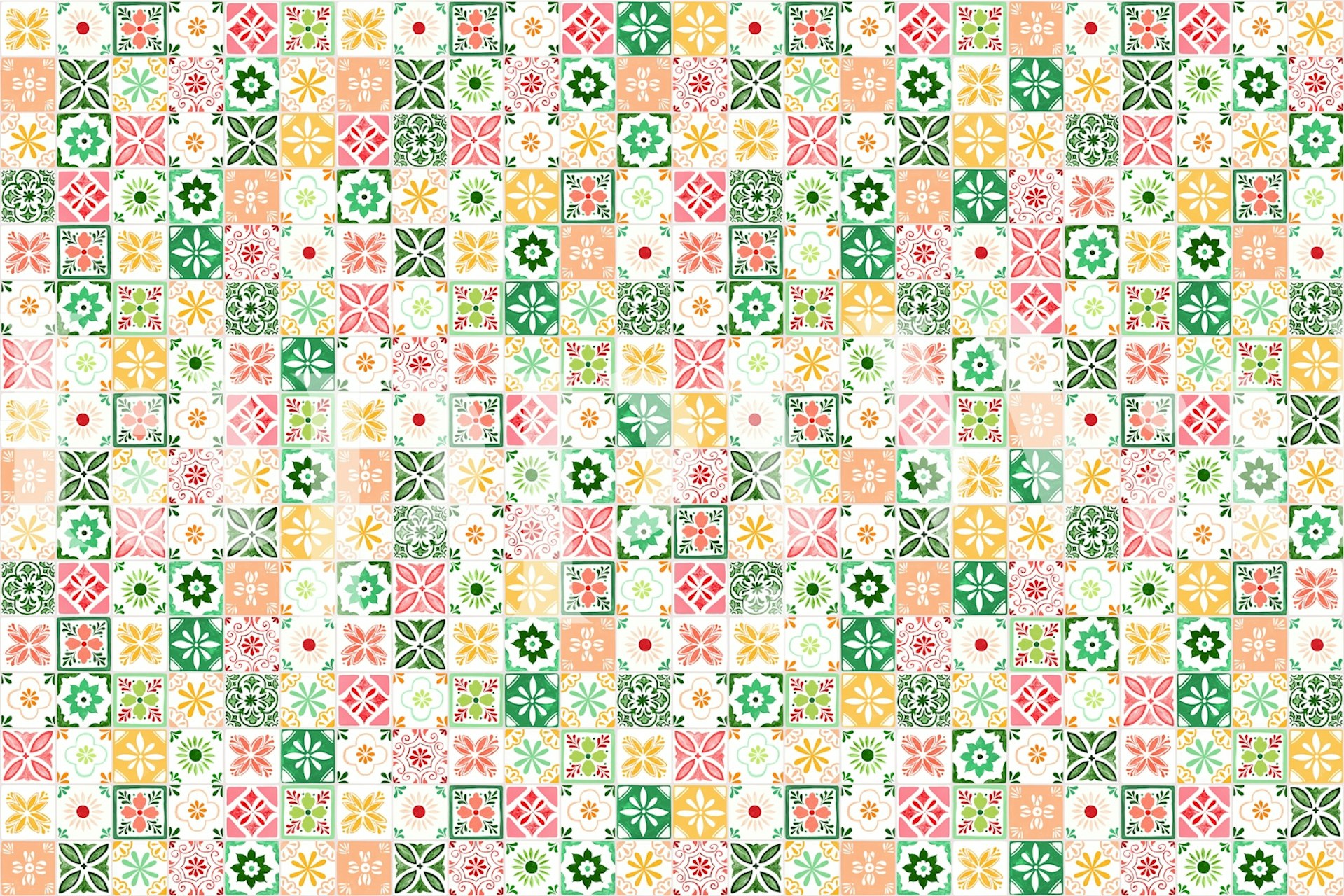 Mediterranean Colorful Tiles behang in een kamer