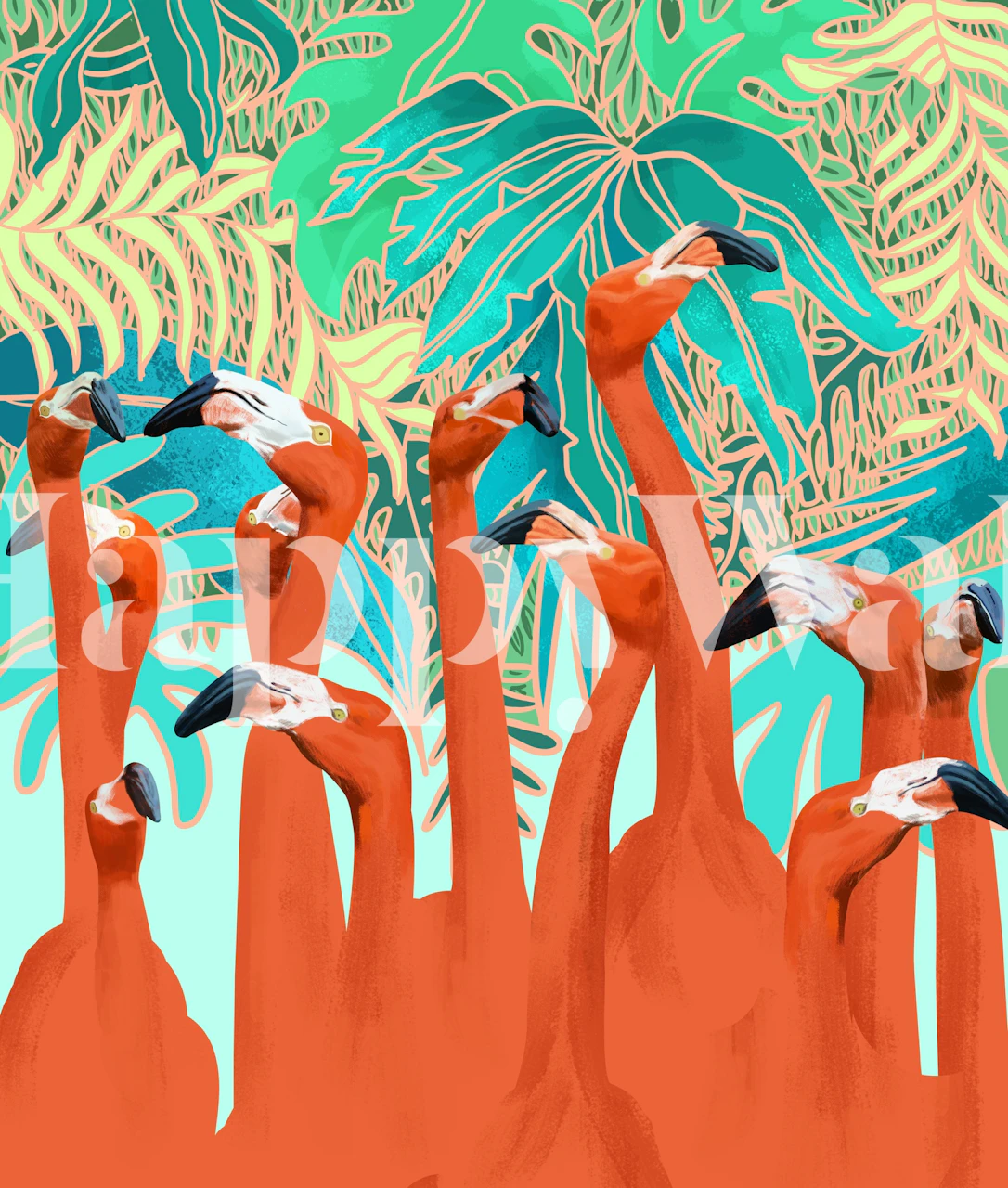 Flamingo Party wallpaper in a colorful room