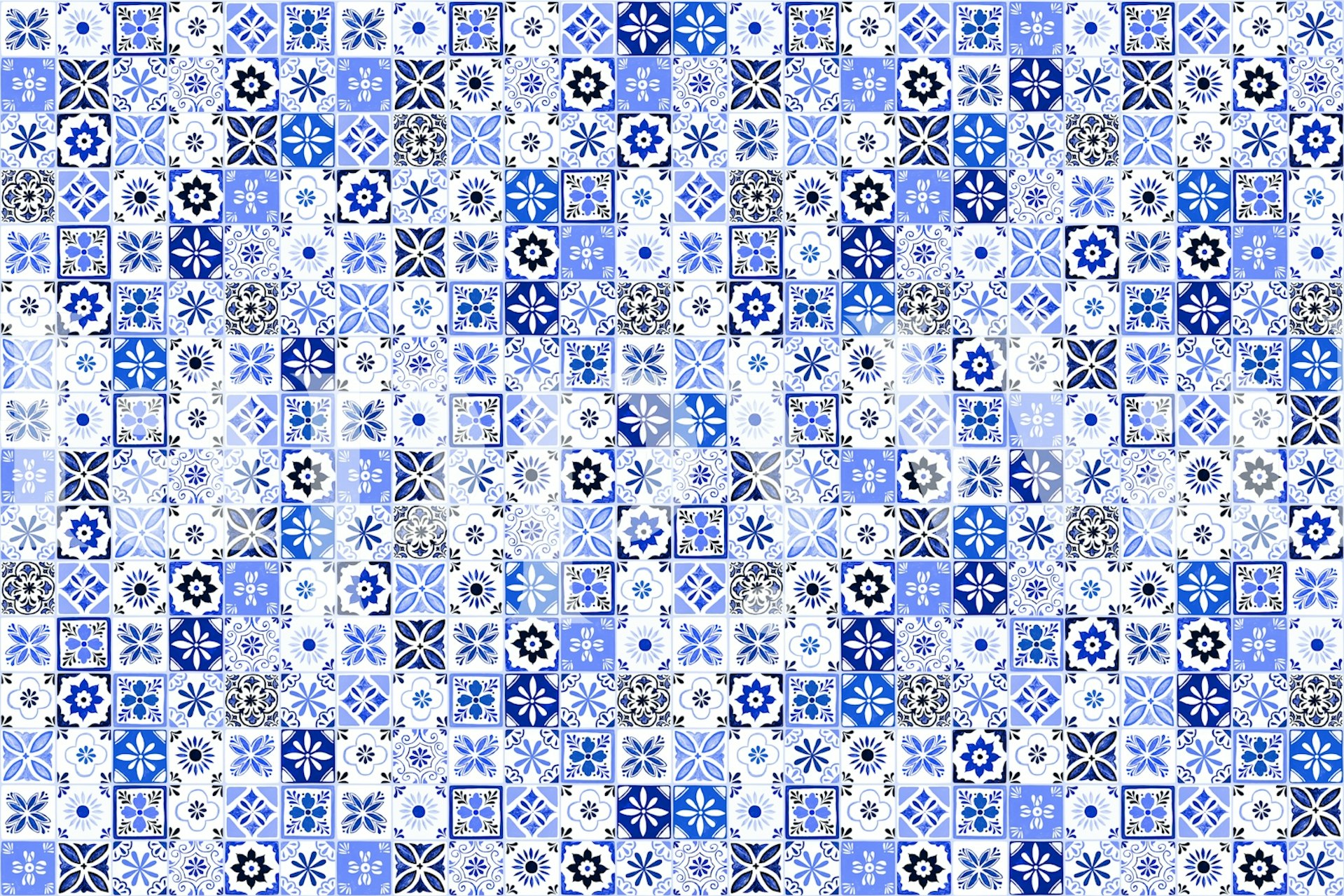 Ταπετσαρία Mediterranean Blue Tiles σε ένα δωμάτιο