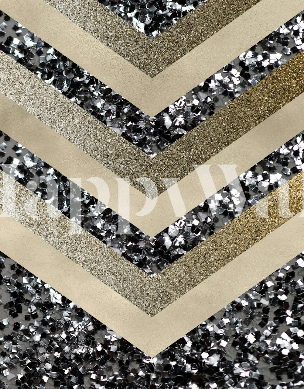 Silver Gold Chevron Glitter Glam tapet i et rum