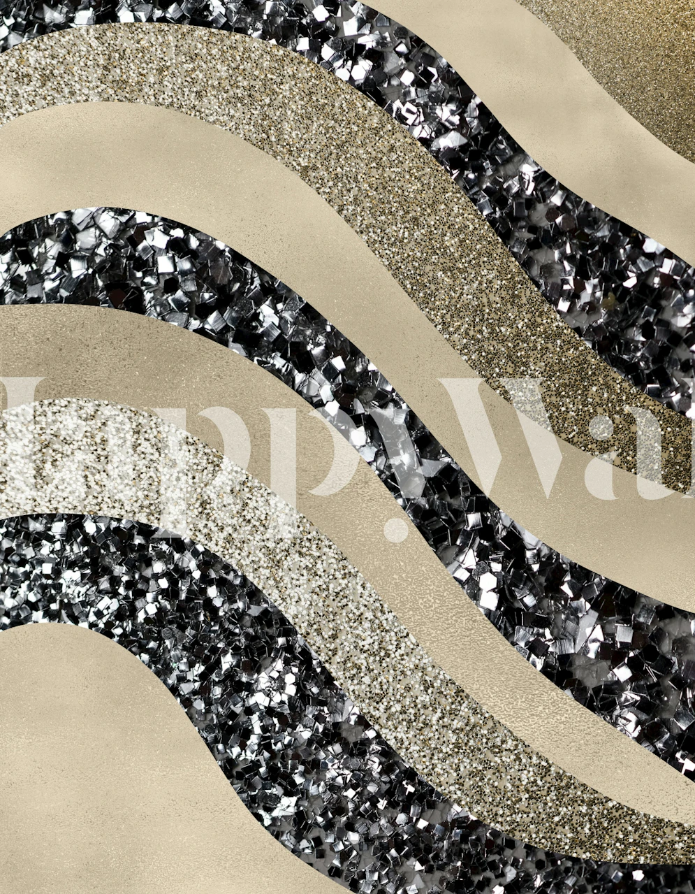Gold and silver wave pattern glitter wallpaper