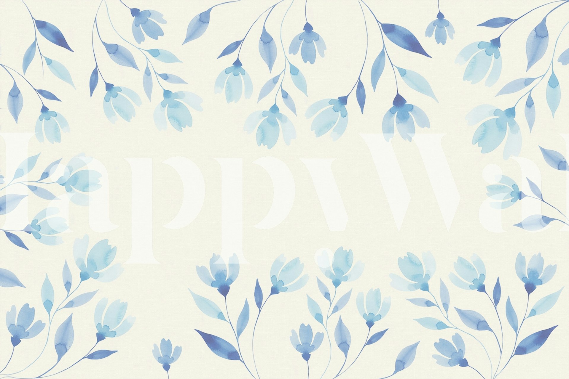 Carta da parati floreale con fiori blu in una stanza