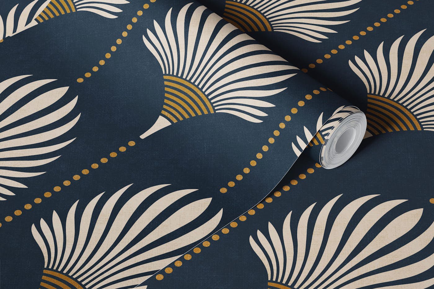 art deco palms - midnight blue wallpaper roll