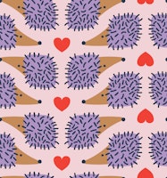 Hedgehogs and hearts - lilac red pink - S carta da parati