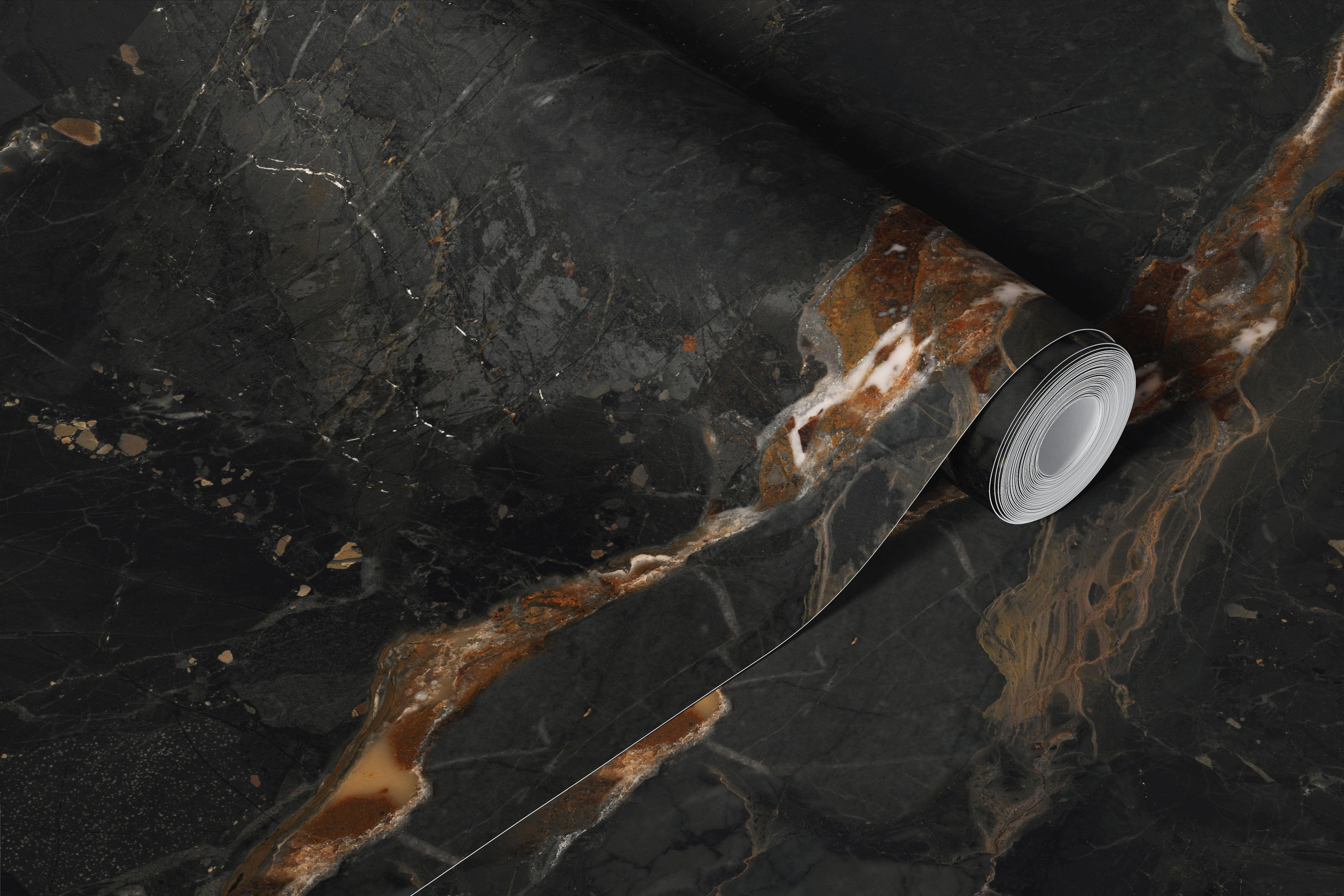 Black marble wallpaper with gold veining in rich colors