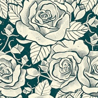 Vintage Rose Blooms on Dark Teal wallpaper