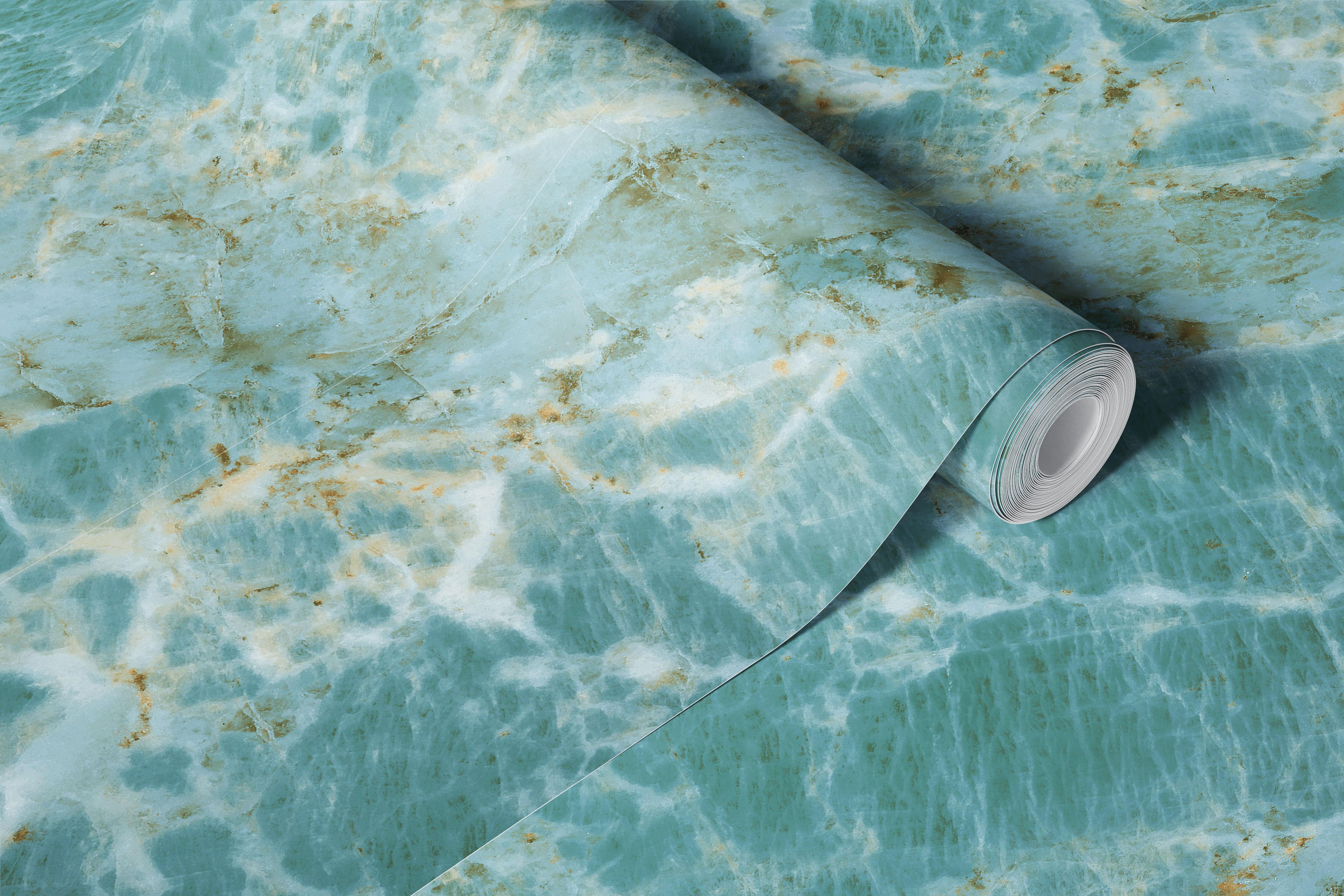 Aqua quartzite marble pattern wallpaper in blue and cream tones