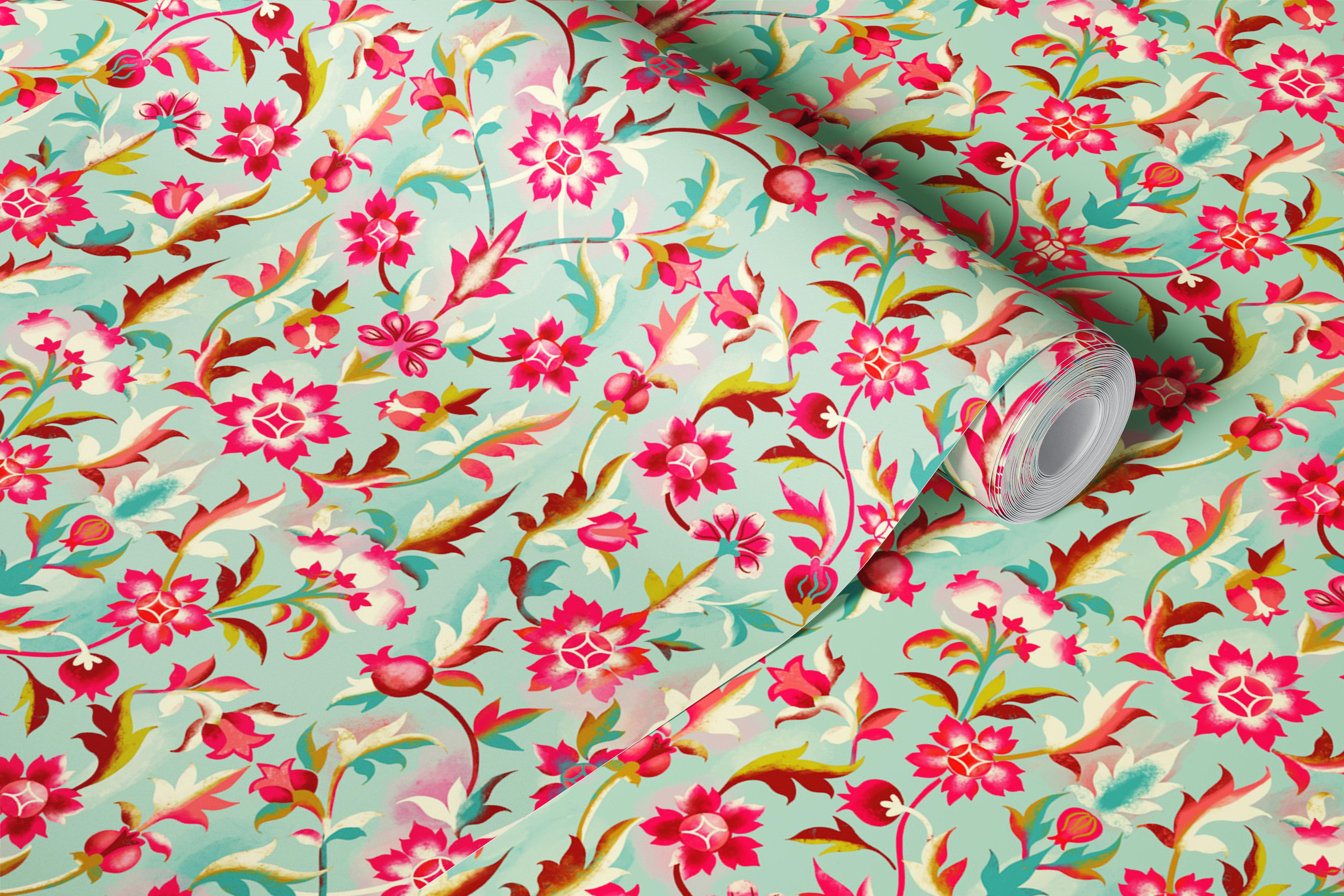 Elegant damask vines wallpaper σε ένα δωμάτιο