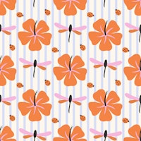 Hibiscus and Bugs Stripes tapet