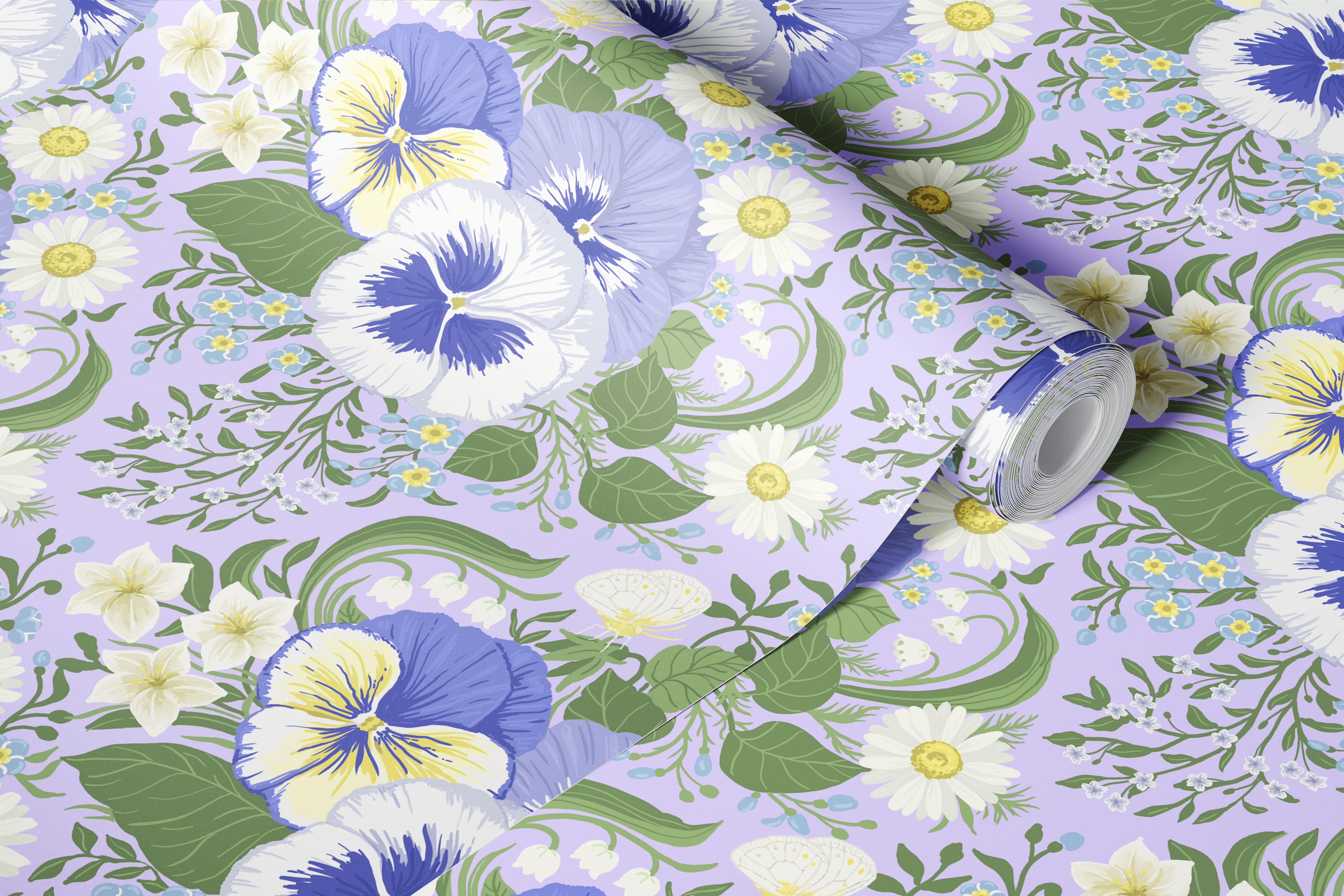 Floral wallpaper design in a room
