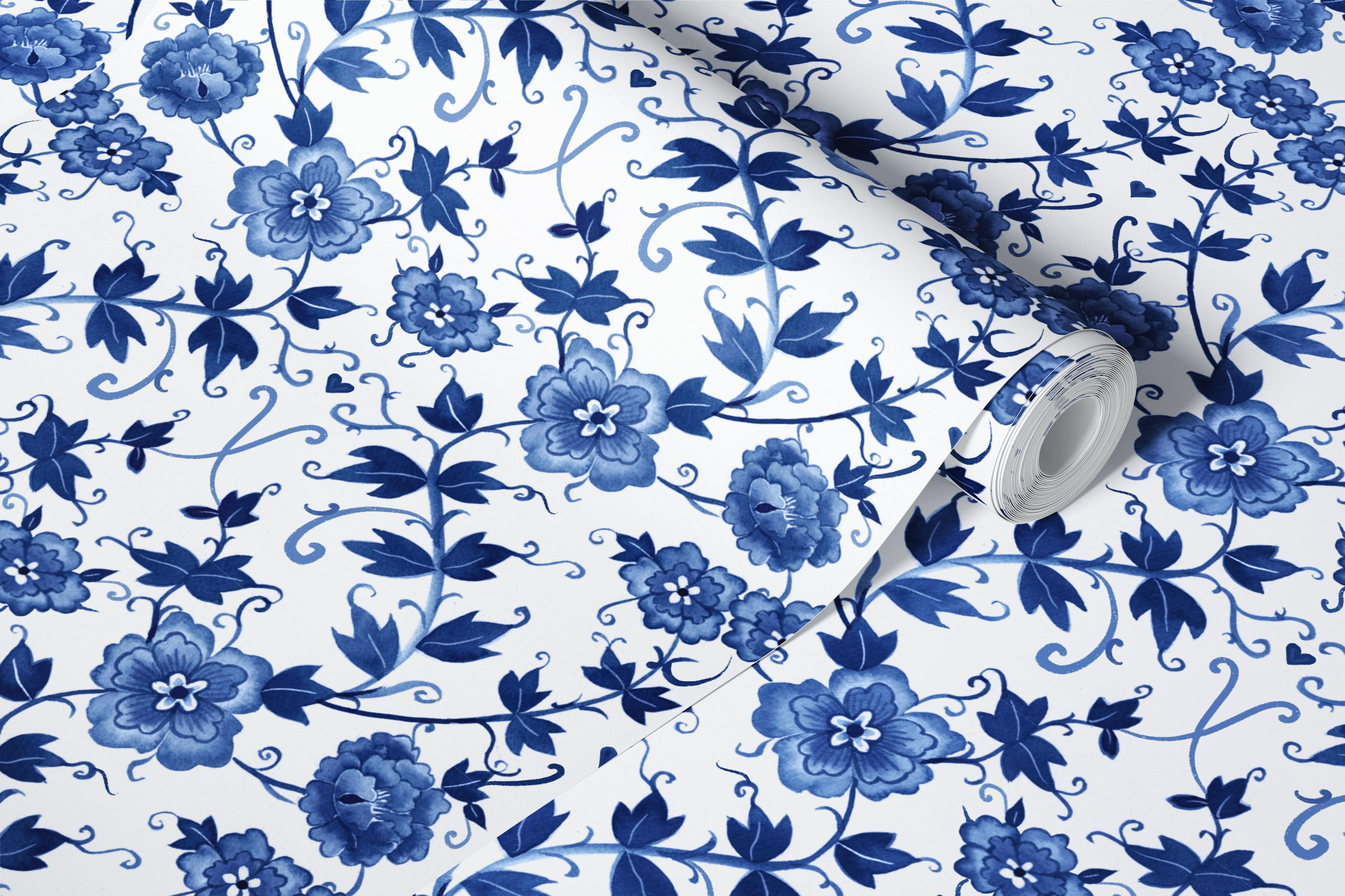 Indigo Chinoiserie Garden wallpaper in a room