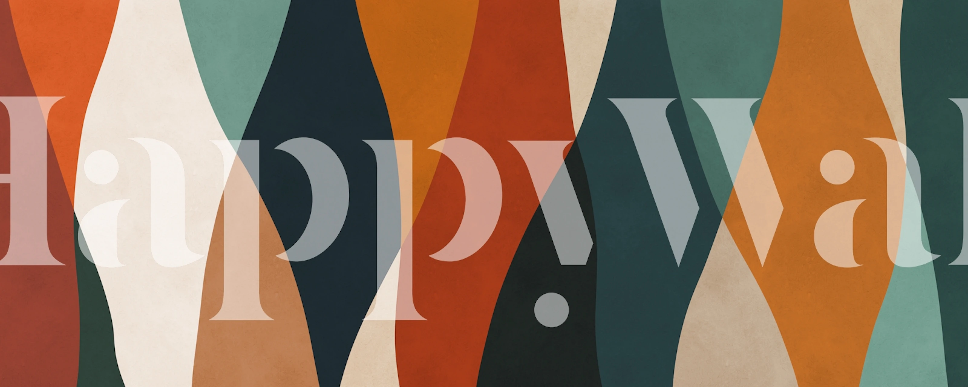 Curved pattern in warm earth tones: orange, teal, beige, brown wallpaper