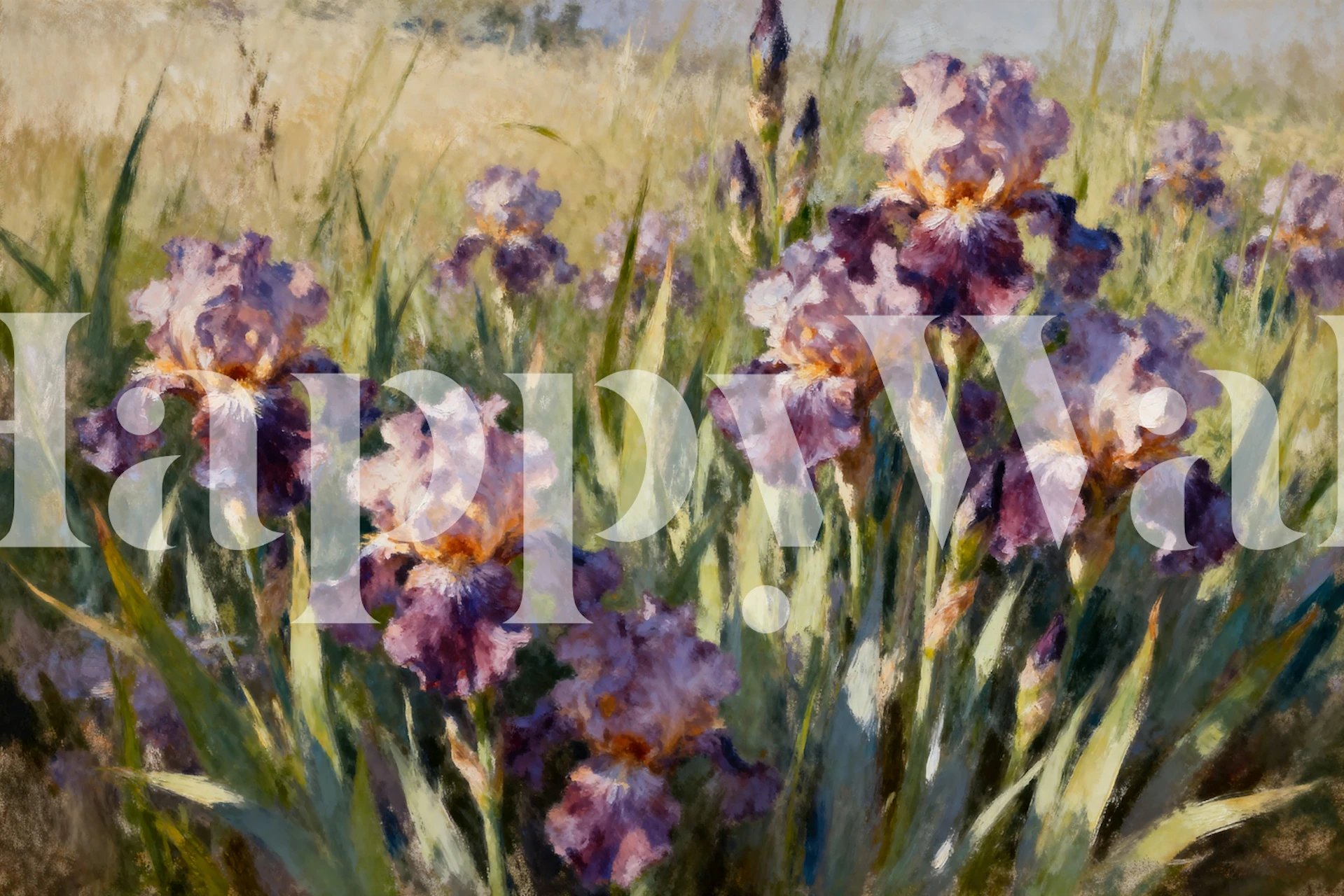 Papel de parede Serene Iris Field em um quarto