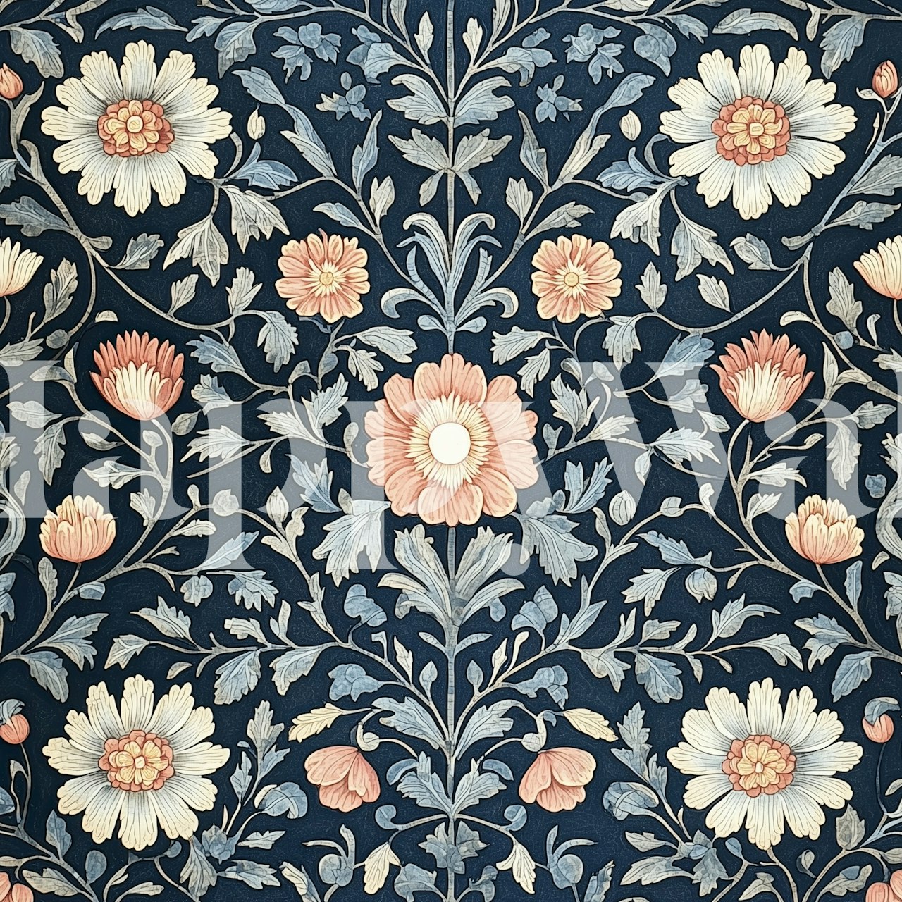 Vintage Floral Blue Bliss wallpaper in a room