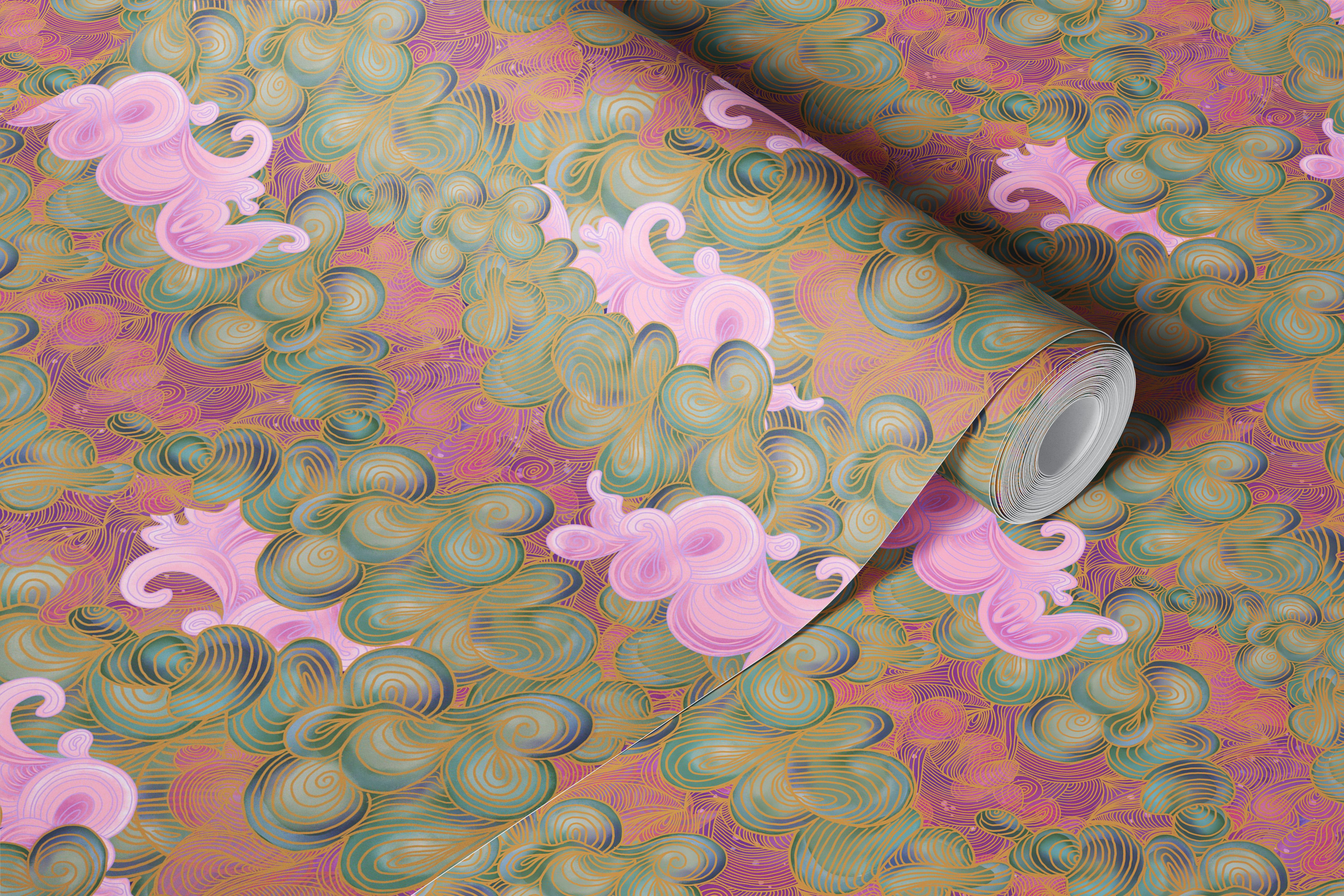 Pink floral abstract wallpaper with shades of pink and beige