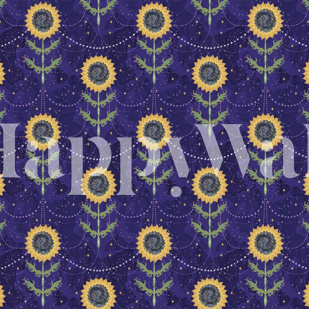 Sunflower floral pattern on purple background wallpaper