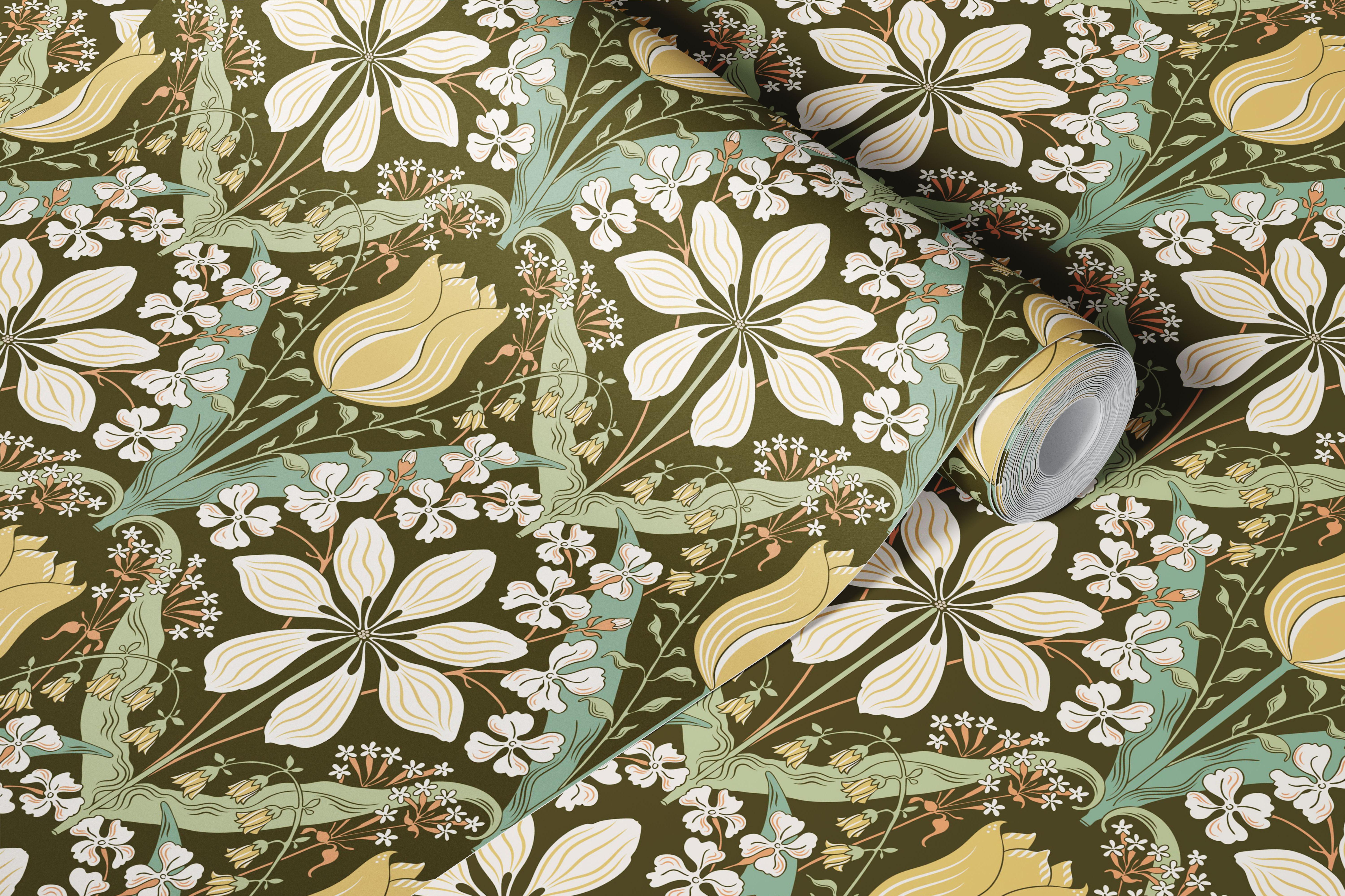 Belle Epoque Deep Olive Garden Tulipa wallpaper