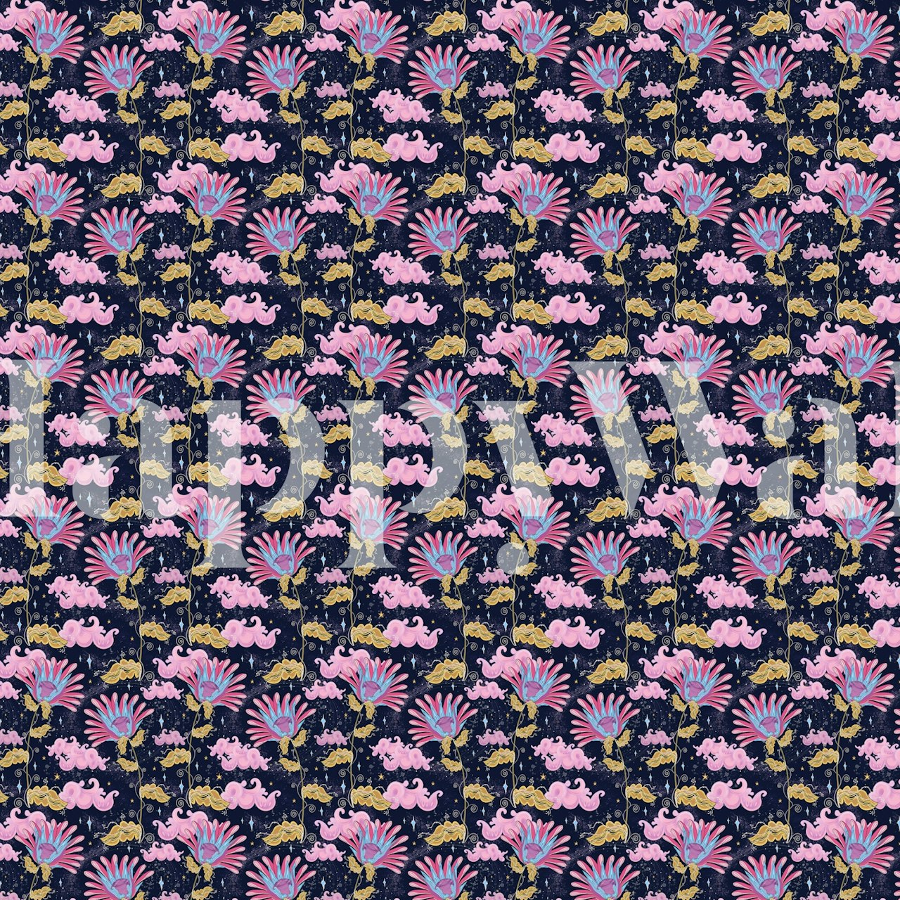 Färgglad Stardust Lilly Small tapet i ett rum