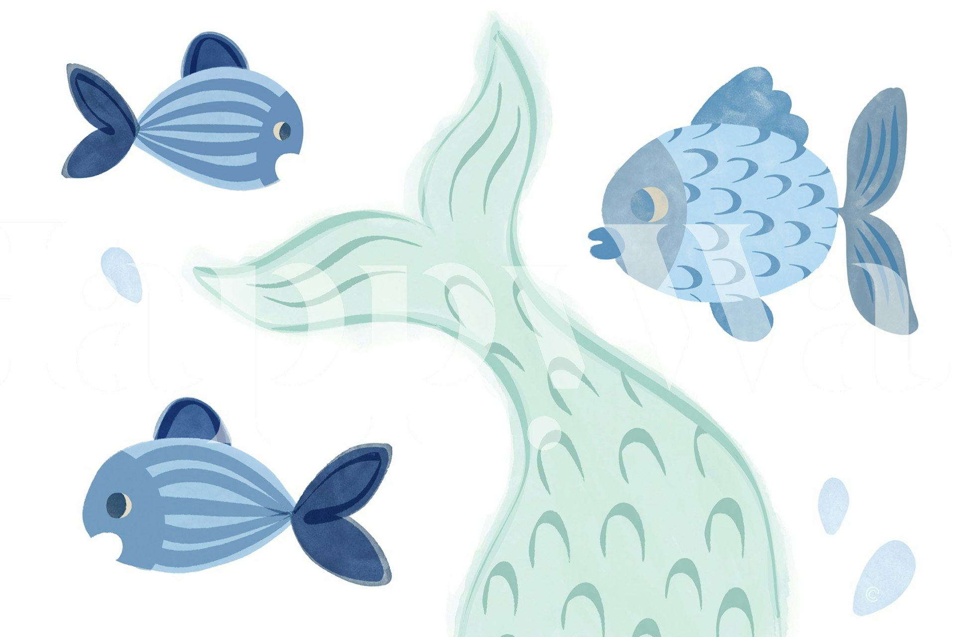 Design della carta da parati Blue Fish Fantasy in una stanza