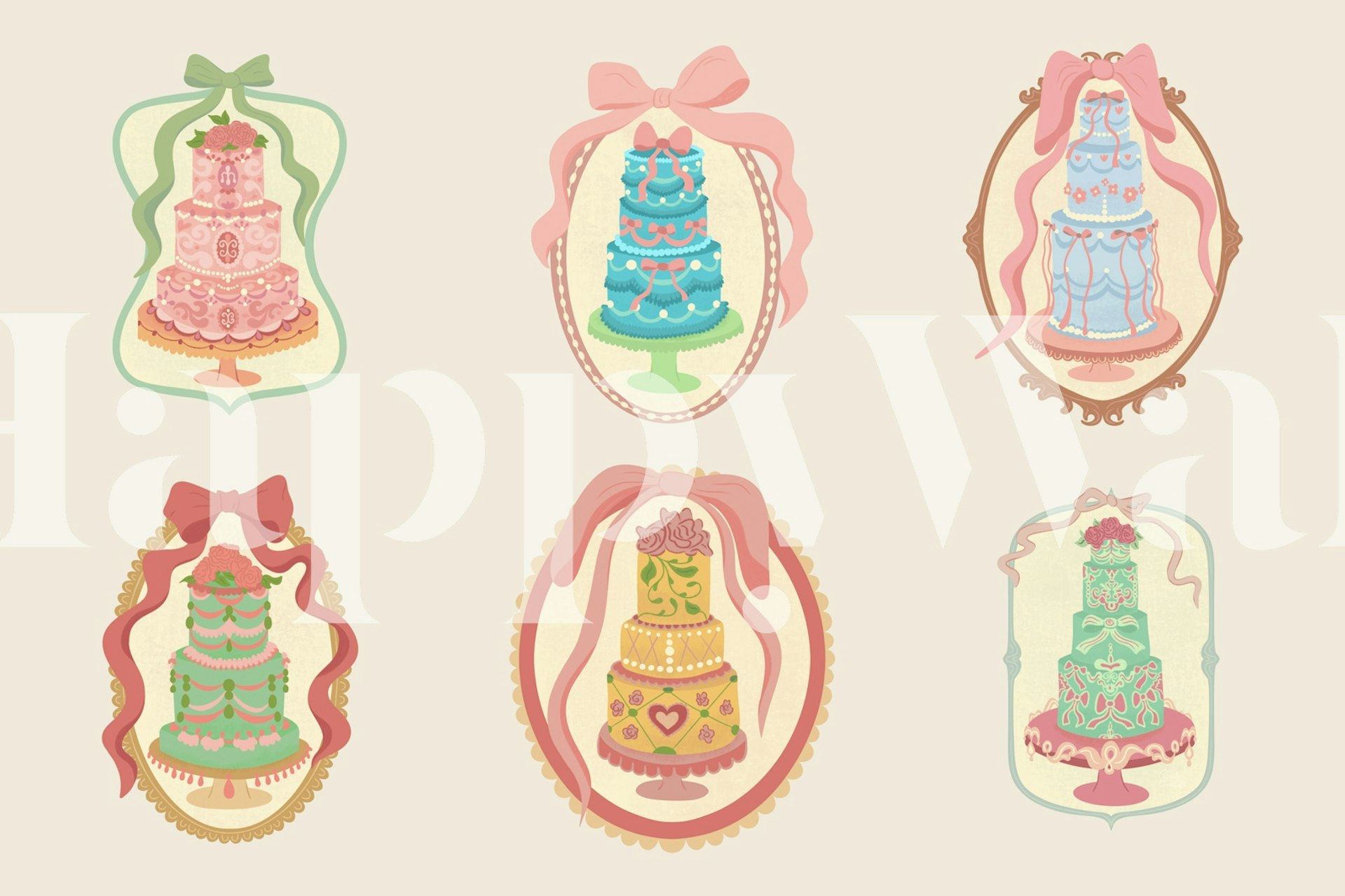 Papel pintado Rococo Cakes en una habitación