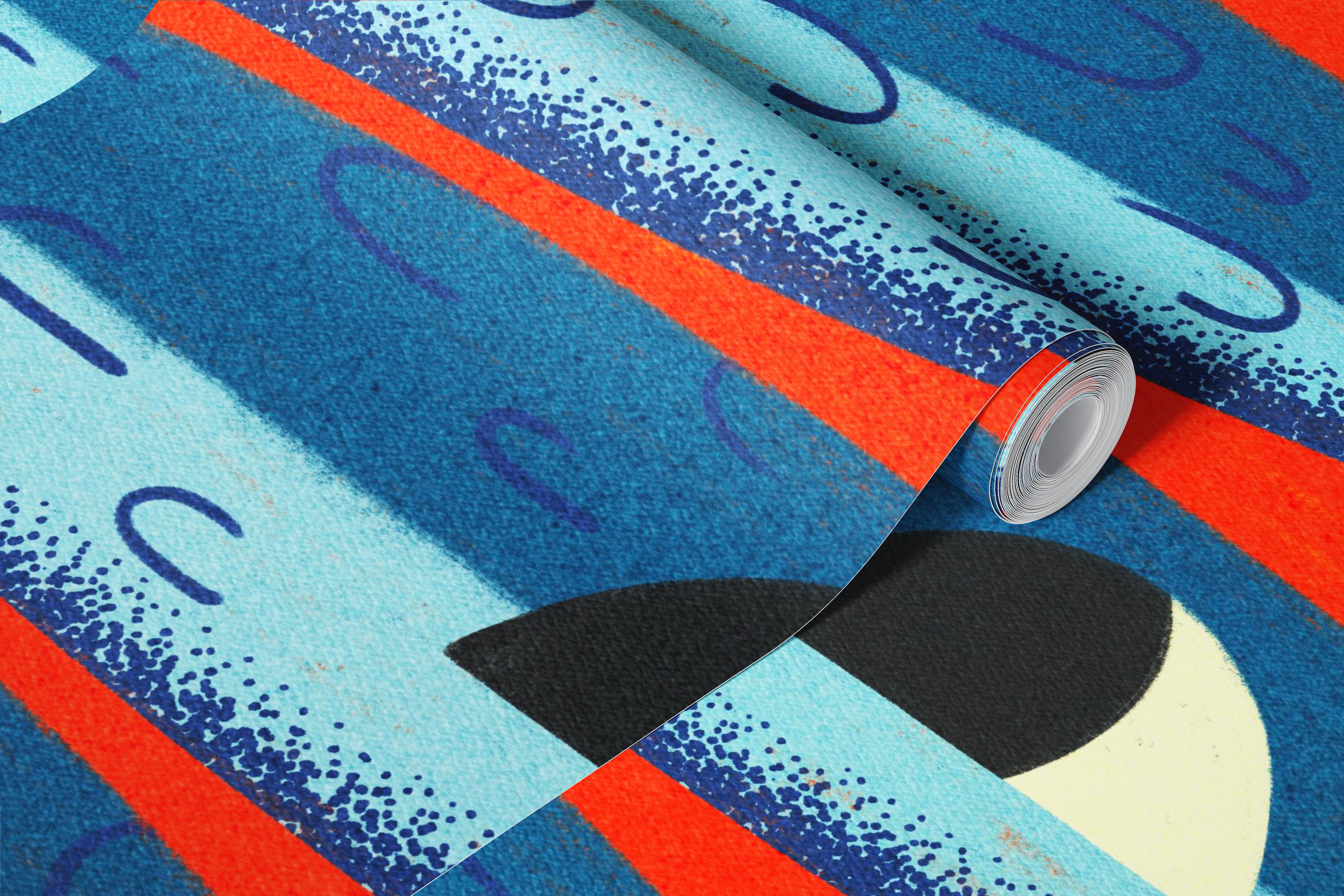 Retro sardine tin art wallpaper in a room