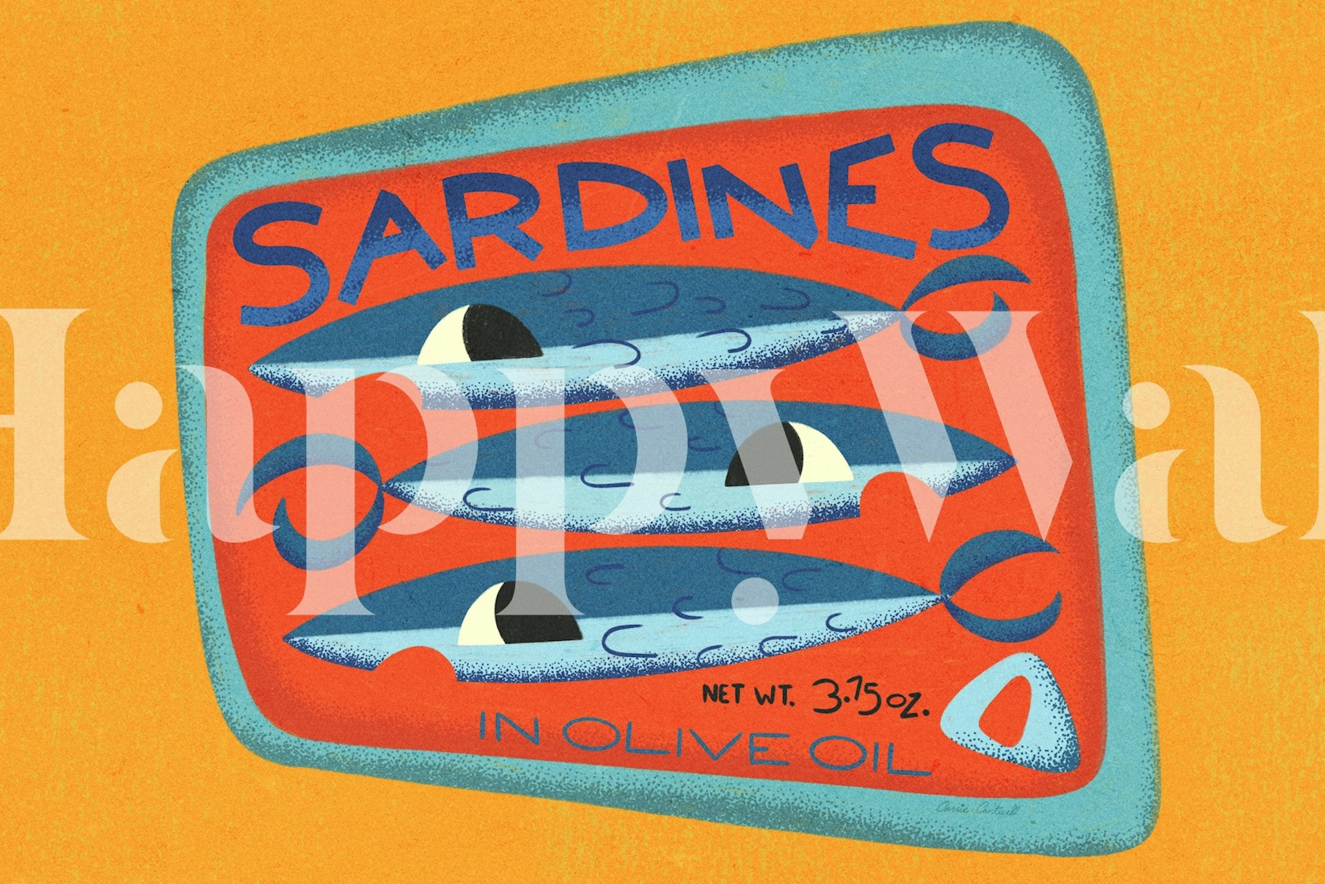 Retro sardine tin art wallpaper in a room